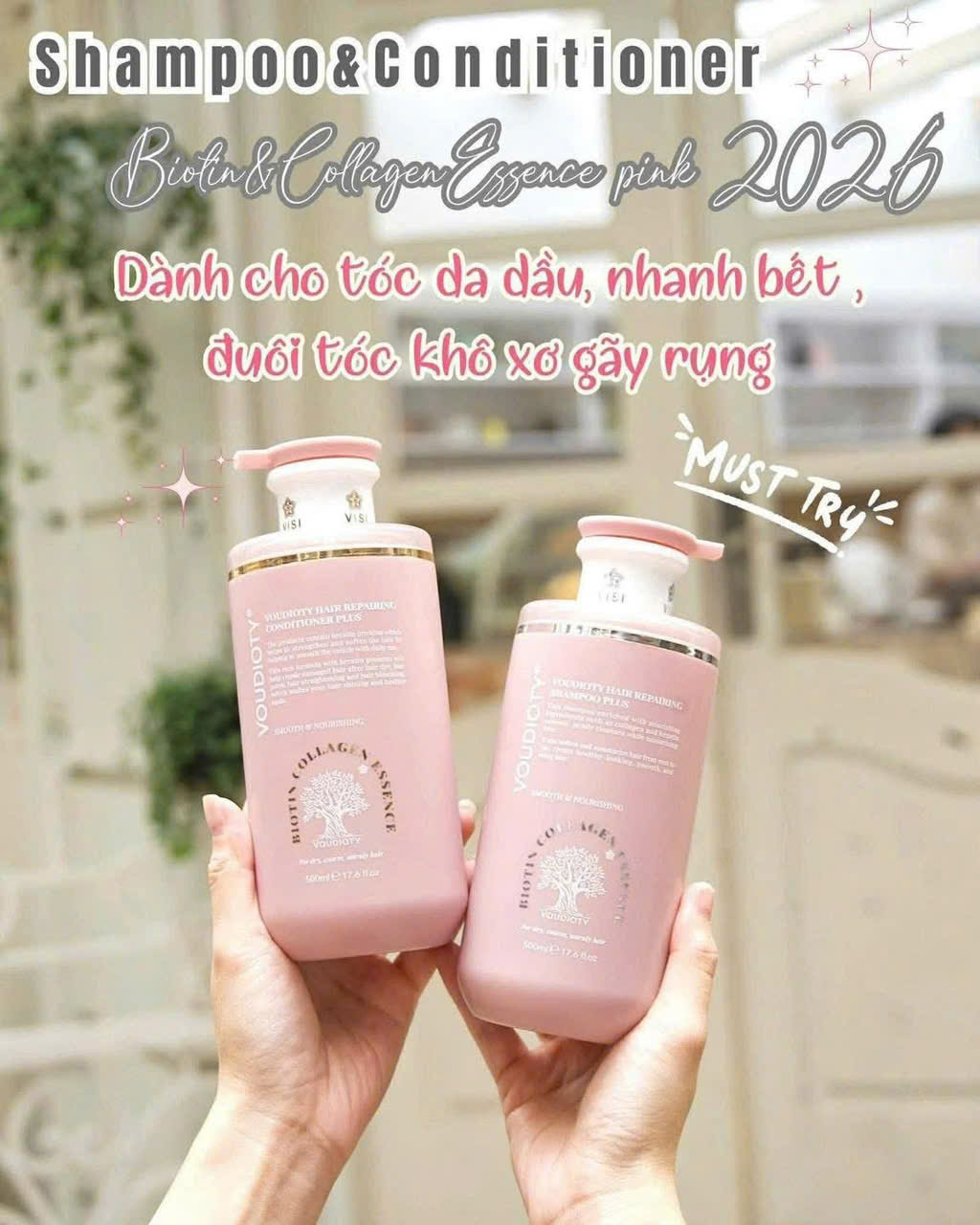 Dầu Gội Xả Dưỡng Tóc Biotin Collagen hồng Essence Pink 500ml 2026 MỚI