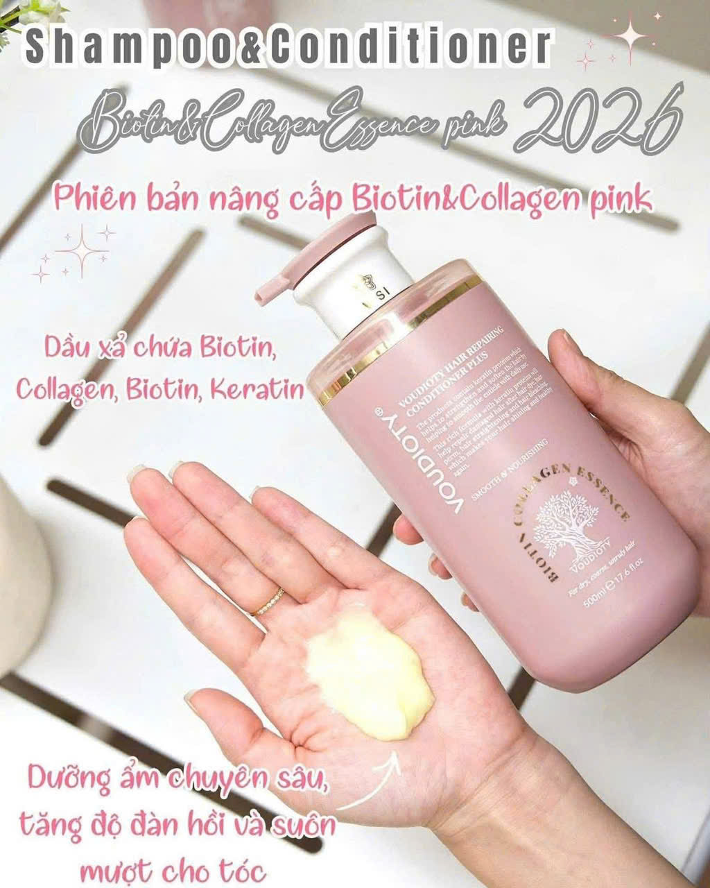 Dầu Gội Xả Dưỡng Tóc Biotin Collagen hồng Essence Pink 500ml 2026 MỚI