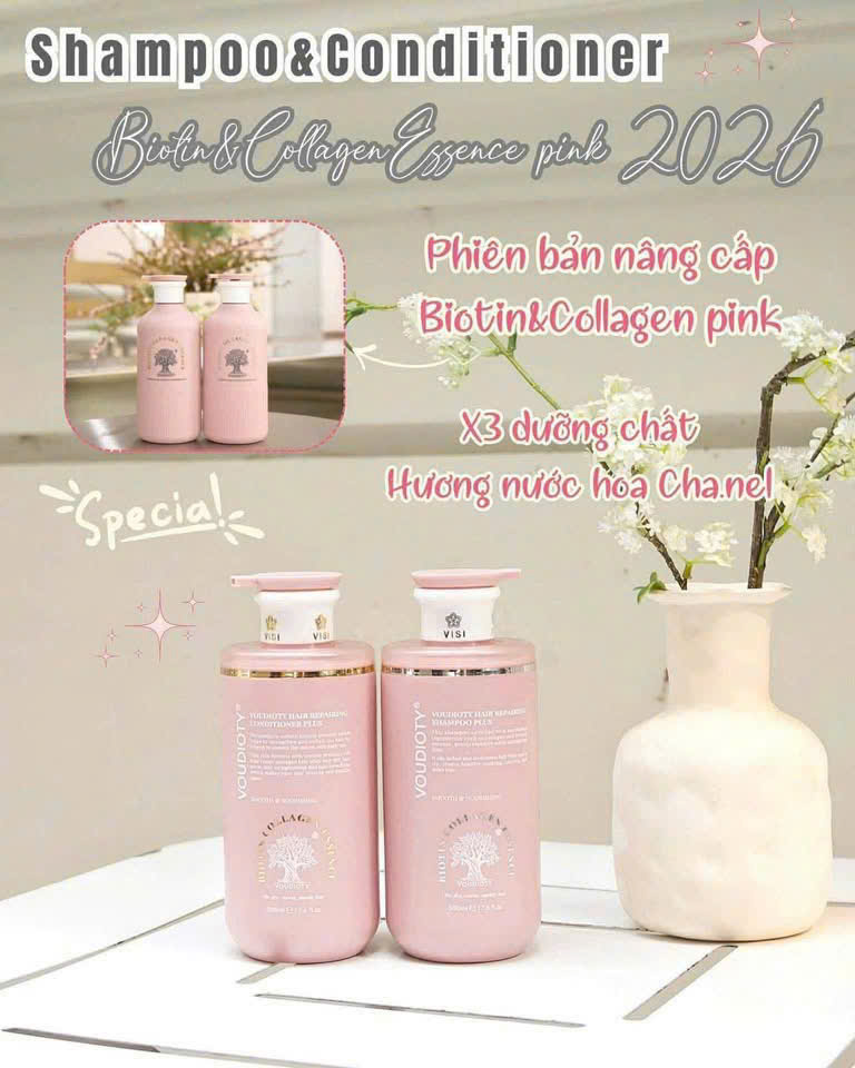 Dầu Gội Xả Dưỡng Tóc Biotin Collagen hồng Essence Pink 500ml 2026 MỚI