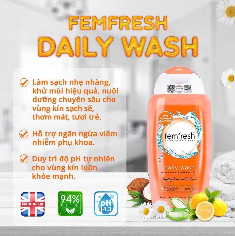 Dung Dịch Vệ Sinh Phụ Nữ Femfresh Daily Wash 250ml màu cam