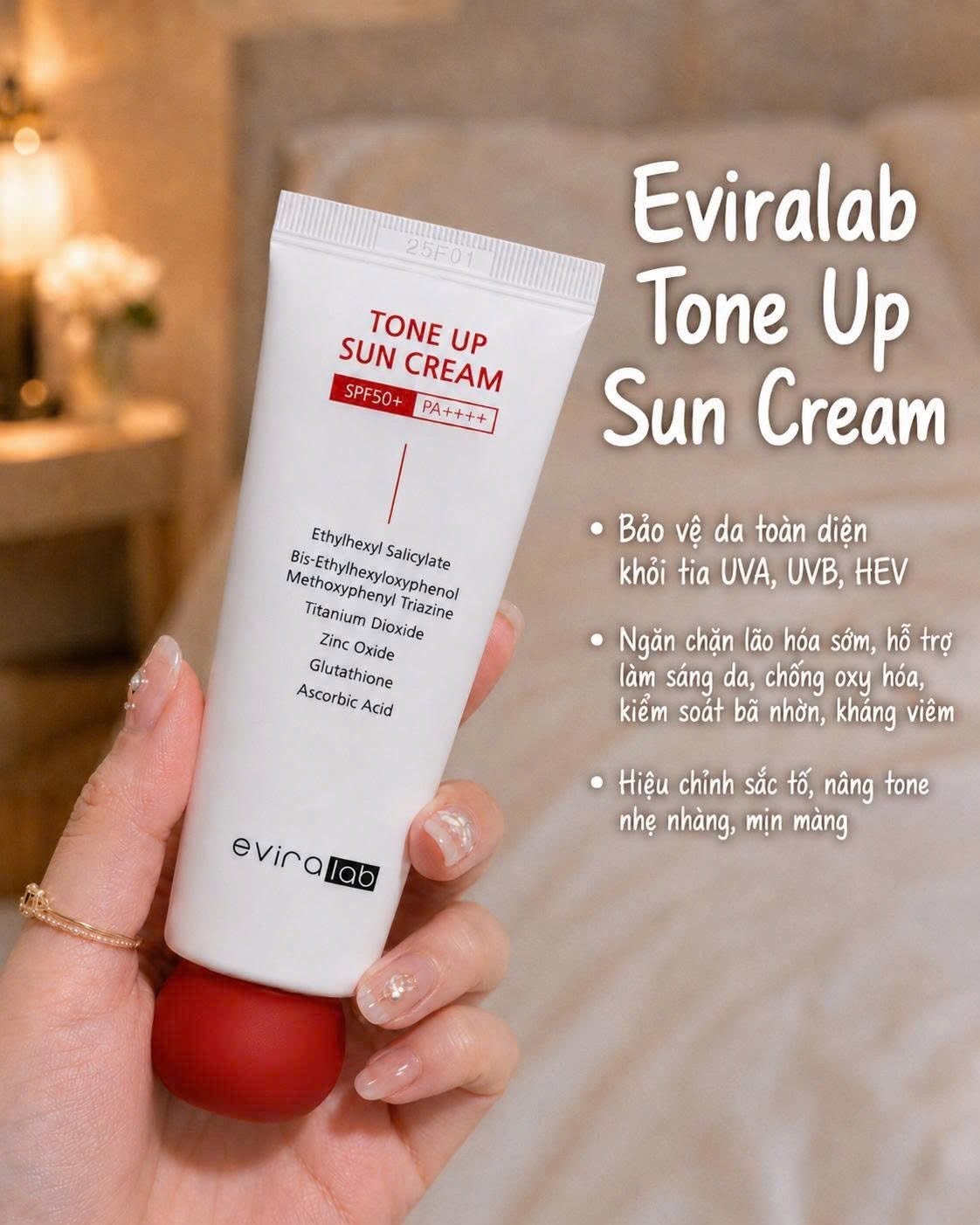 Kem Chống Nắng Dưỡng Ẩm Trắng Da Eviralab 50ml Tone Up Sun Cream SPF50+/PA++++