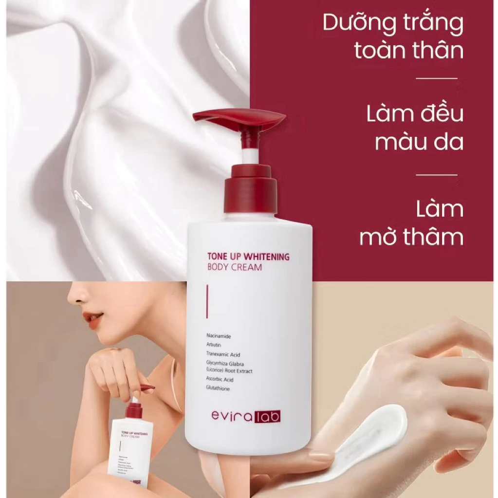 Kem Dưỡng Trắng Toàn Thân EVIRALAB TONE UP WHITENING BODY CREAM Nâng Tone Mờ Thâm Sinh Học 300ml