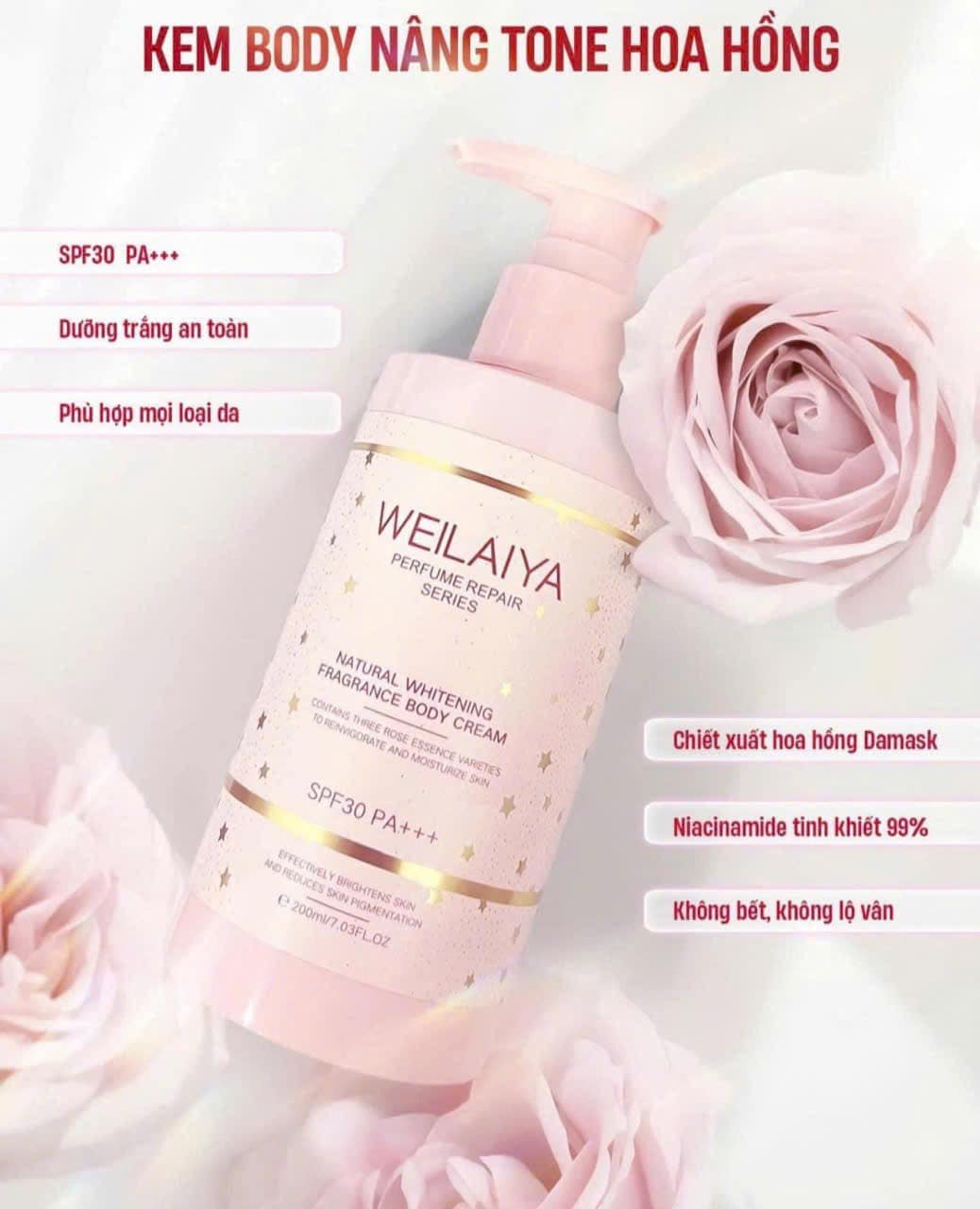 Kem body hoa hồng trắng da nâng tone bảo vệ da Weilaiya 200ml