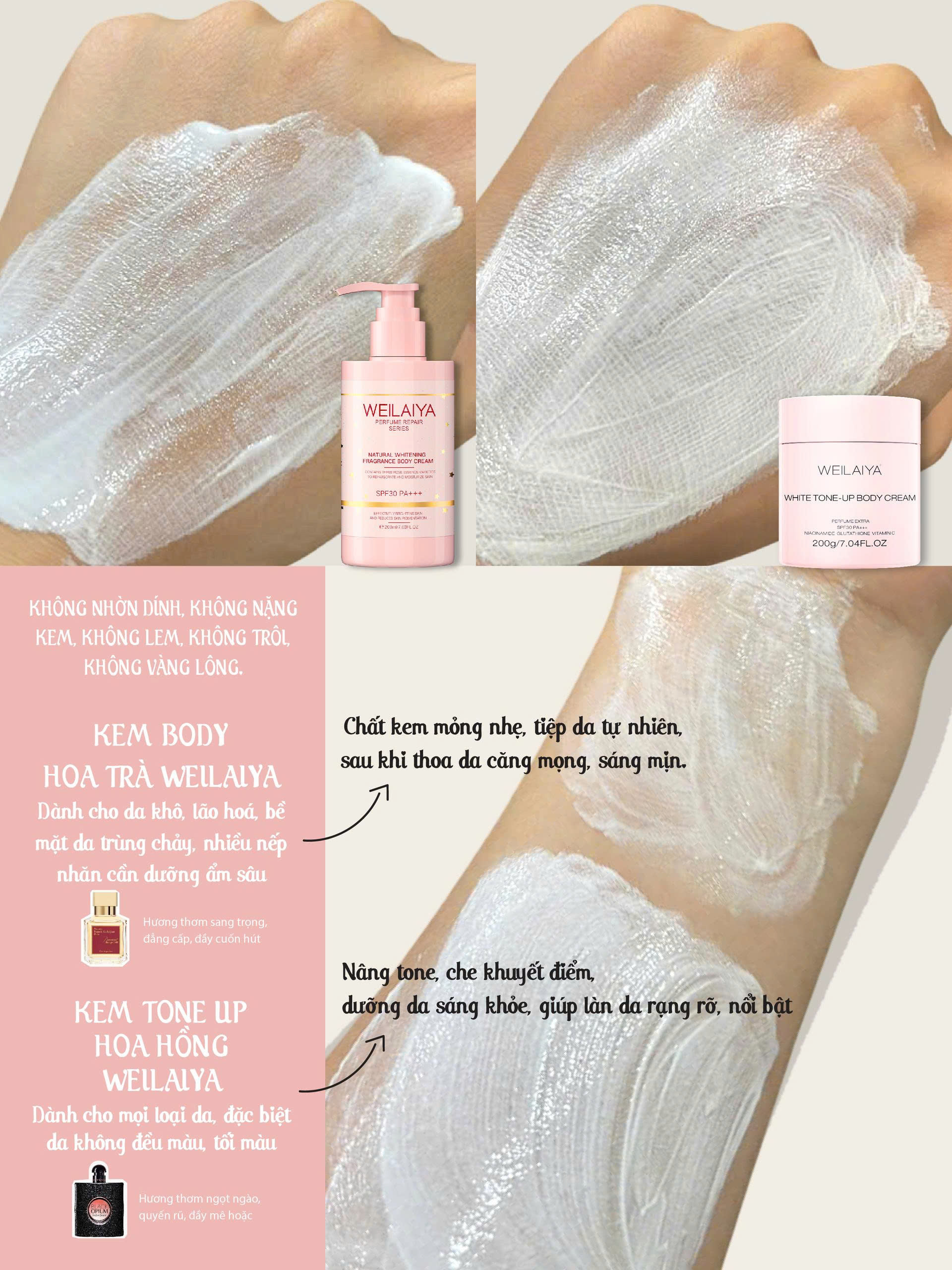 Kem body hoa trà trắng da nâng tone bảo vệ da Weilaiya - 200g