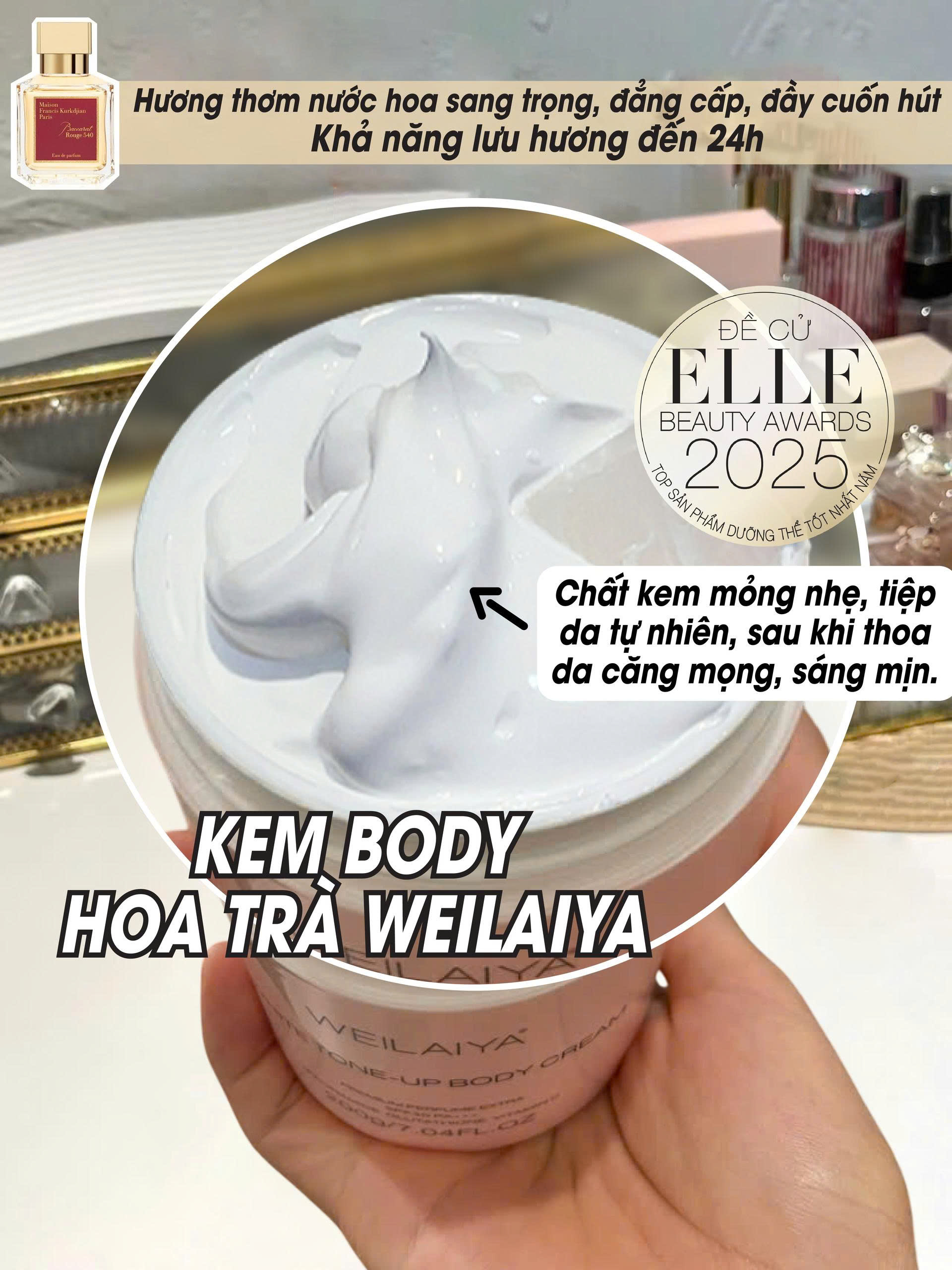 Kem body hoa trà trắng da nâng tone bảo vệ da Weilaiya - 200g