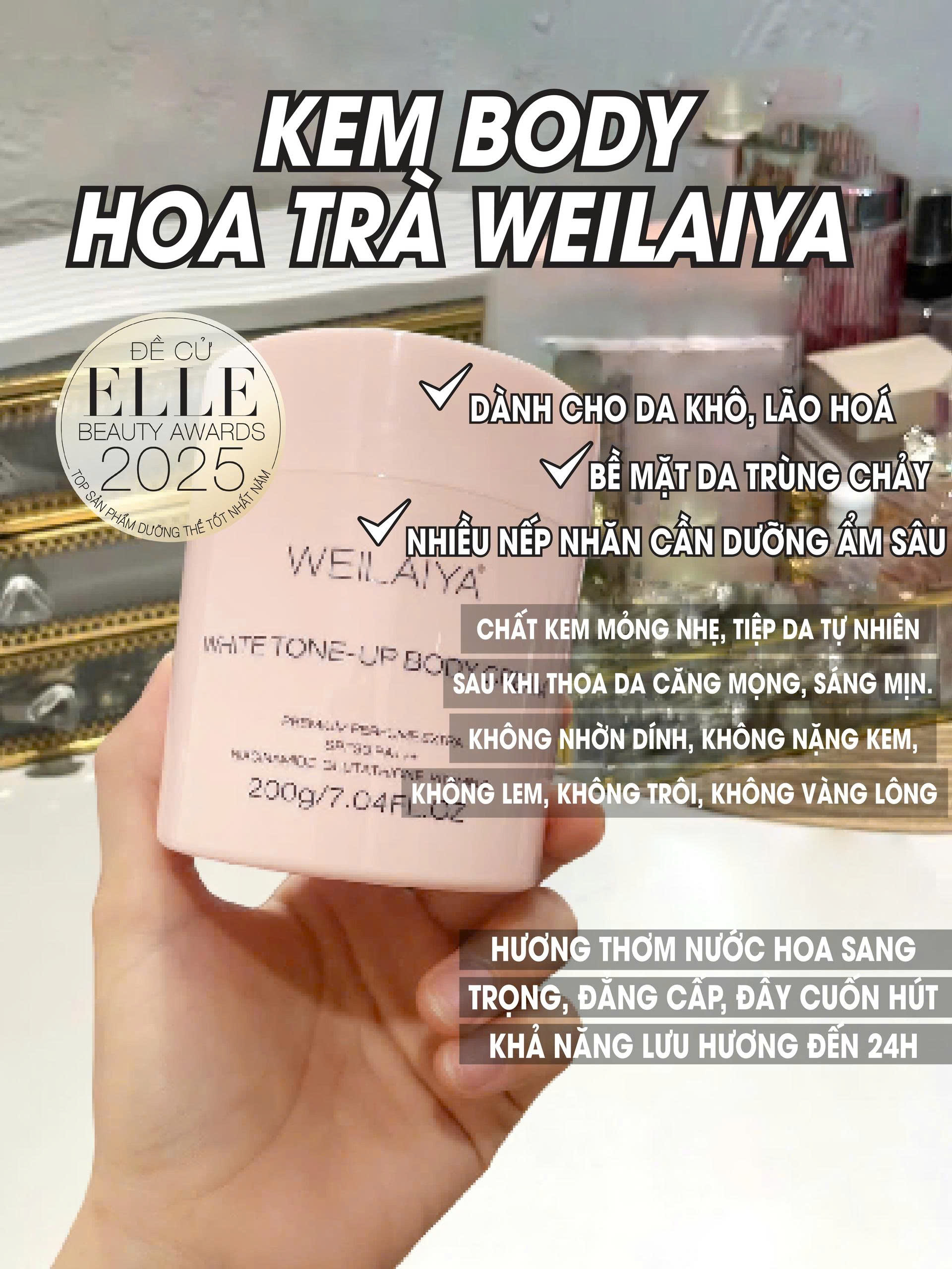 Kem body hoa trà trắng da nâng tone bảo vệ da Weilaiya - 200g