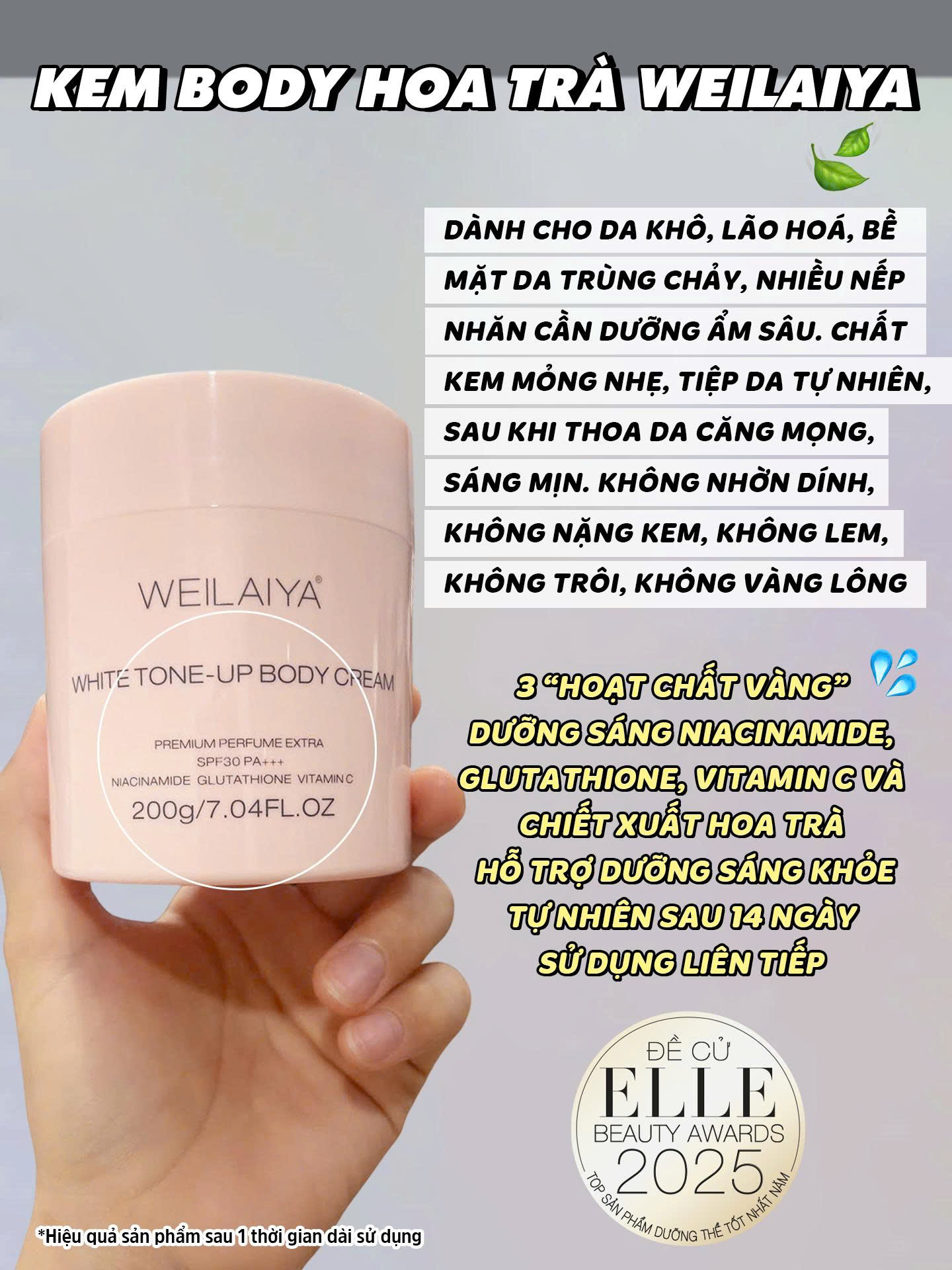 Kem body hoa trà trắng da nâng tone bảo vệ da Weilaiya - 200g