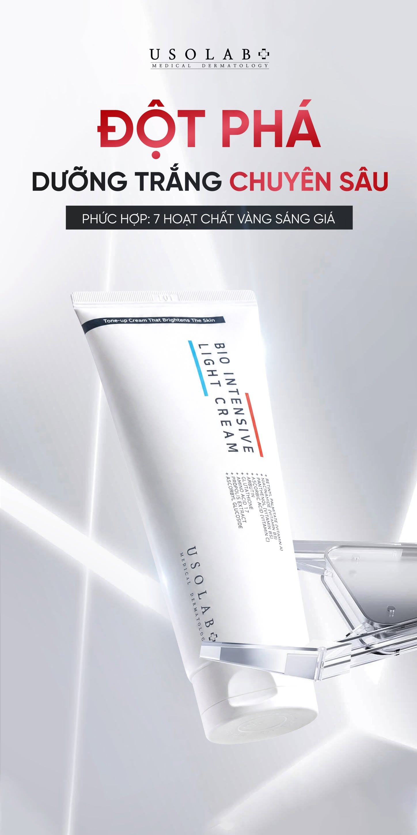 Kem body trắng da USOLAB Bio Intensive Light Cream 250ml - Giúp dưỡng trắng da body, nâng tone và làm sáng da body