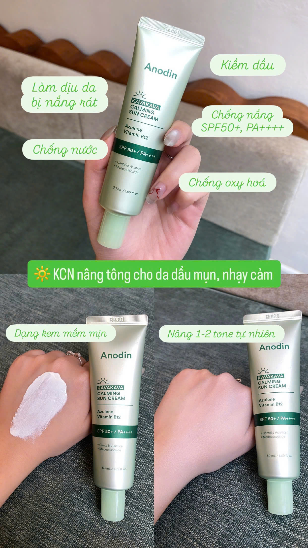Kem chống nắng Anodin Kava Kava Calming Sun Cream 50ml