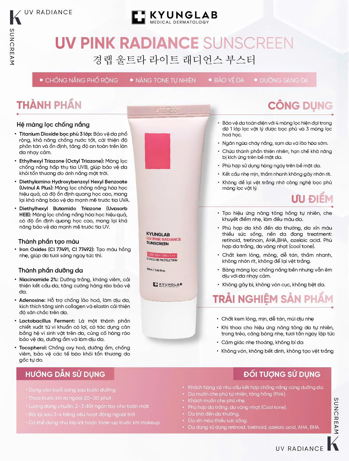 Kem chống nắng Kyung Lab Pink Radiance dành cho da khô, da xỉn màu 50ml