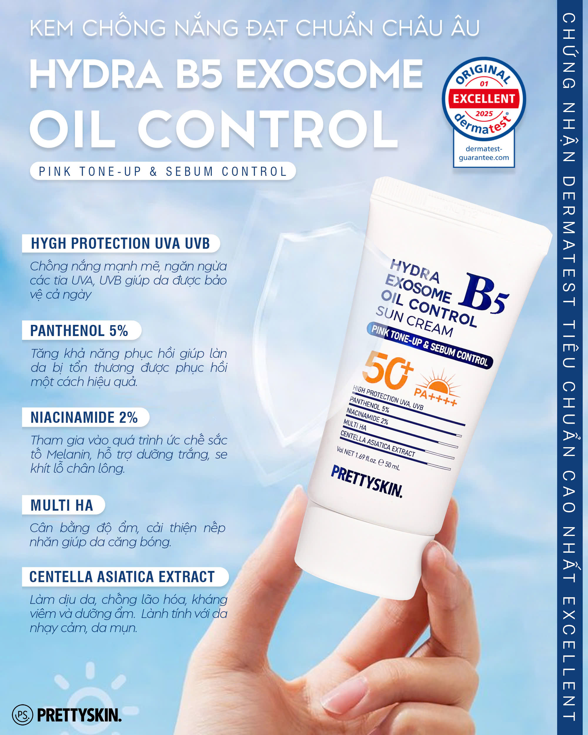 Kem chống nắng cho da dầu mụn PrettySkin Multi Hydra B5 Oil Control Sun Cream