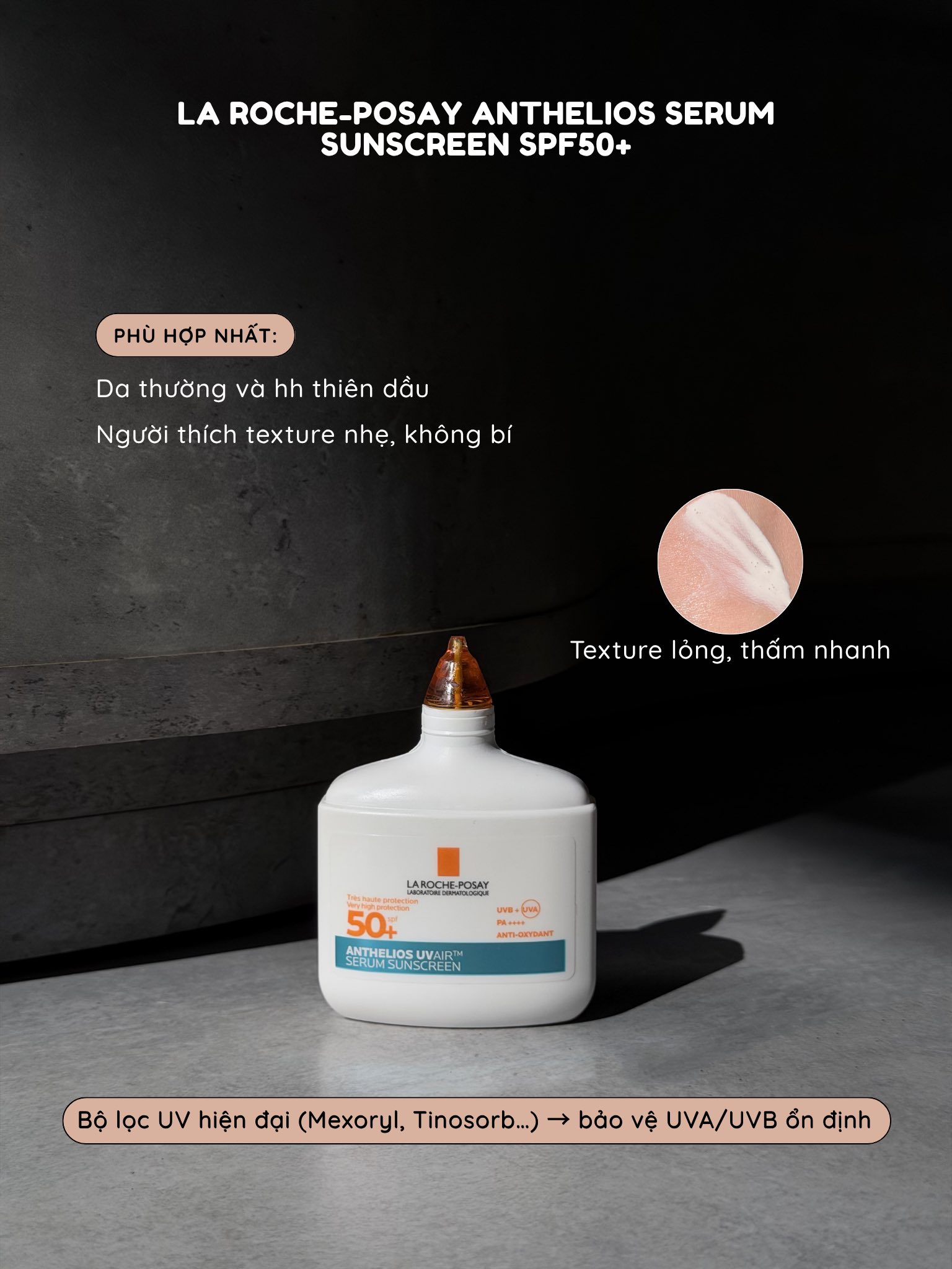 Kem chống nắng thấm nhanh, không nhờn rít La Roche-Posay Anthelios Uvair Serum Solaire SPF 50+ PA++++ (50ml)