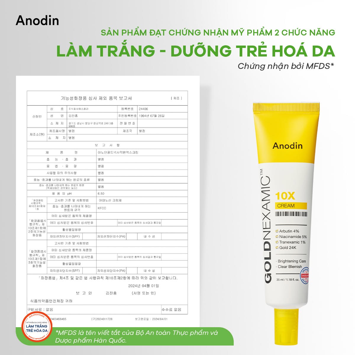 Kem trị nám Anodin GOLDNEXAMIC 10X Cream 35ml