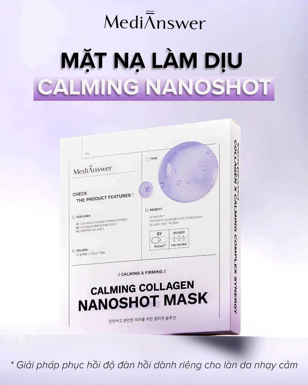 Mặt Nạ Thạch Medianswer Phục Hồi Dịu Da Calming Collagen Nanoshot Mask - Hộp 5 miếng