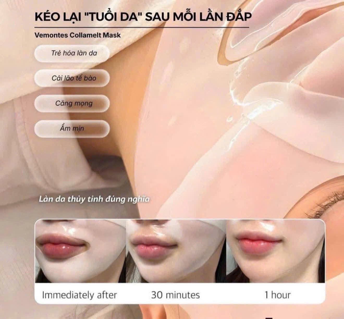 Mặt Nạ Vermontes Collamelt – Collagen Dưỡng Ẩm, Hỗ Trợ Da Đàn Hồi - hộp 5 miếng *30g