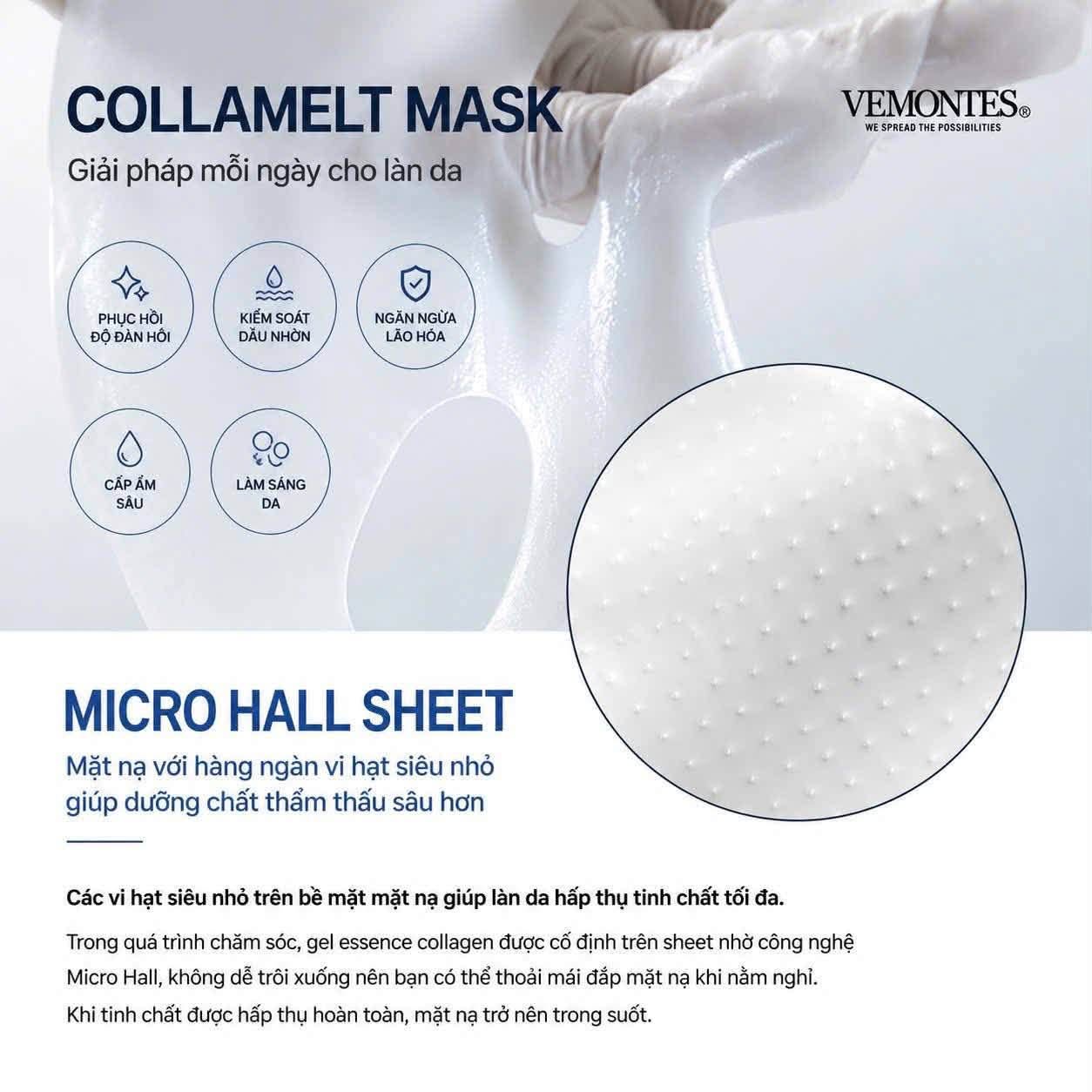 Mặt Nạ Vermontes Collamelt – Collagen Dưỡng Ẩm, Hỗ Trợ Da Đàn Hồi - hộp 5 miếng *30g