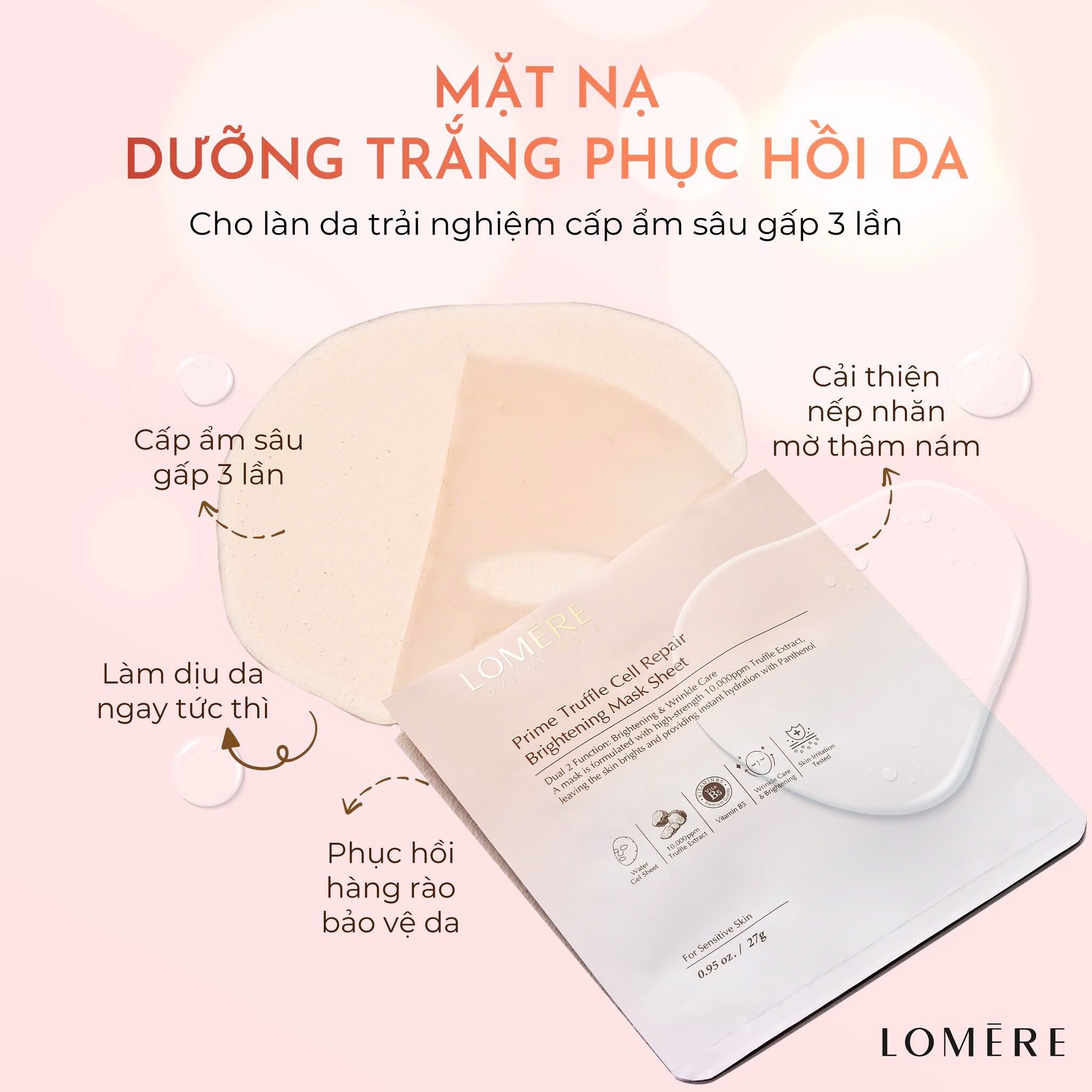 Mặt Nạ Trắng Da Phục Hồi Nấm Cục Truffle Lomere -Hộp 10 miếng