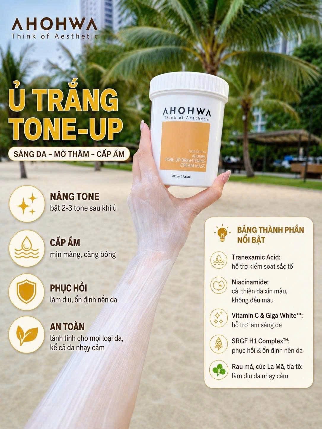 Mặt Nạ Ủ Trắng Dạng Kem Ahohaw Tone-Up Brightening Cream Mask ( 250g )