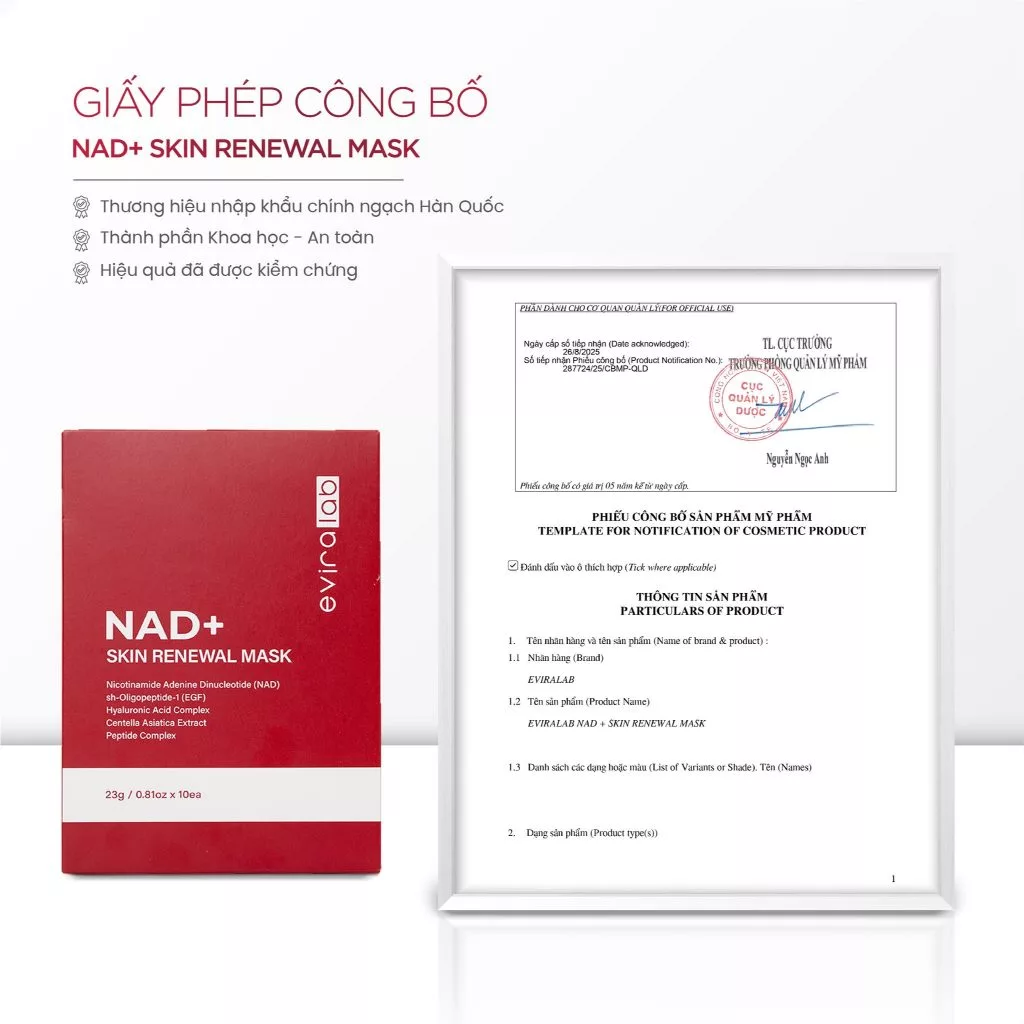 Mặt nạ Eviralab NAD+ Skin Renewal Mask (hộp 10 miếng)