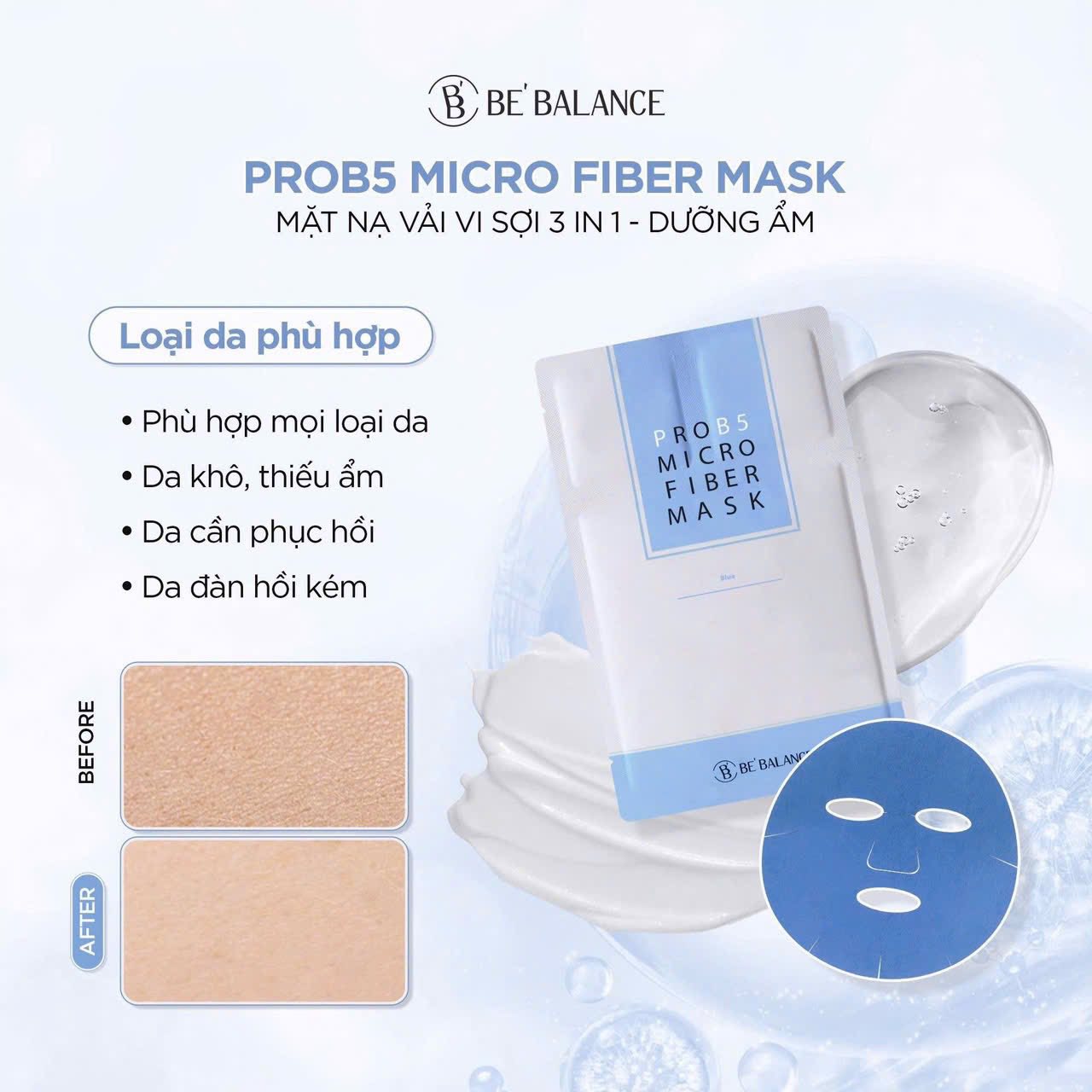 Mặt nạ vải vi sợi Bebalance Pro B5 Micro Fiber Mask 3in1 (1 hộp/ 10 cái)