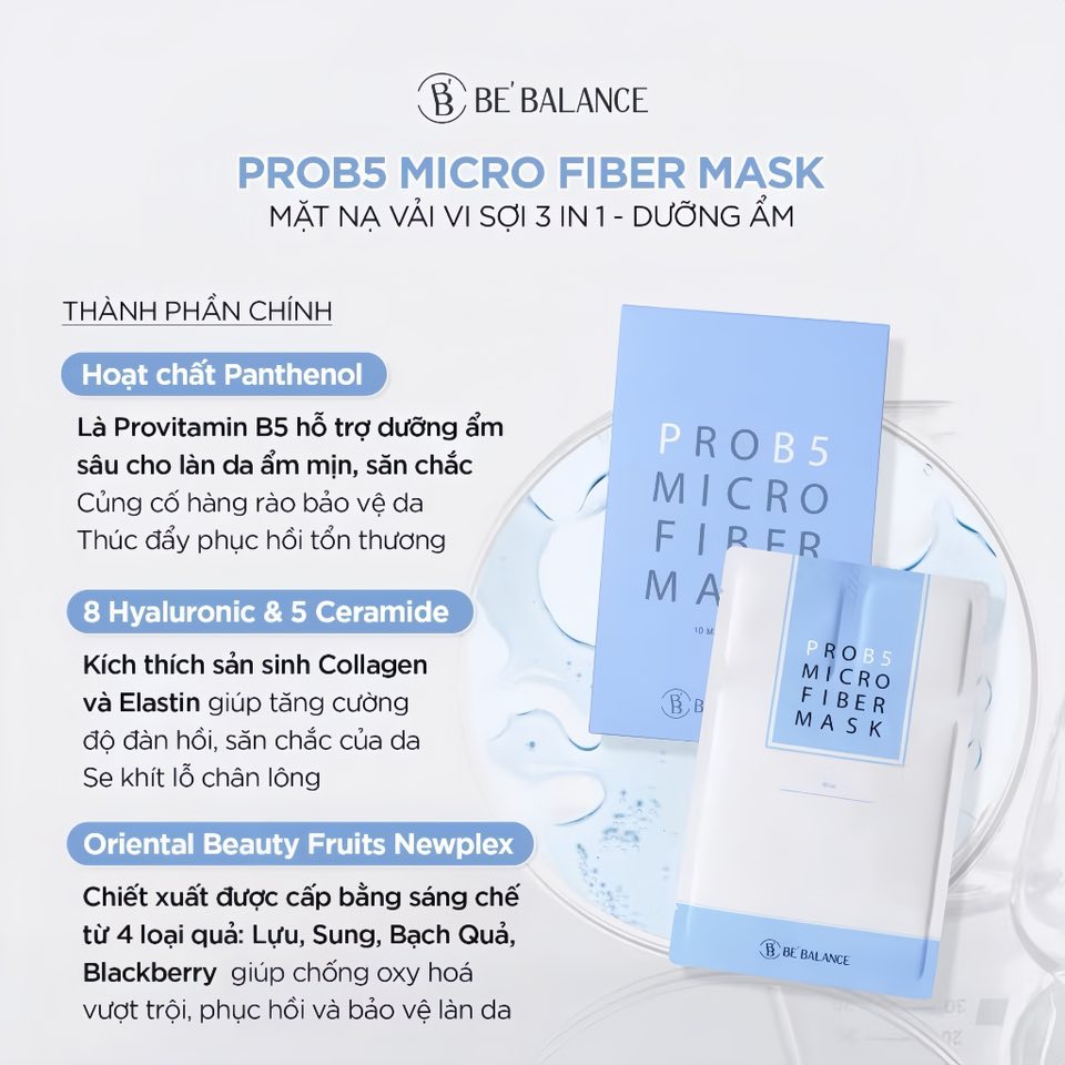 Mặt nạ vải vi sợi Bebalance Pro B5 Micro Fiber Mask 3in1 (1 hộp/ 10 cái)