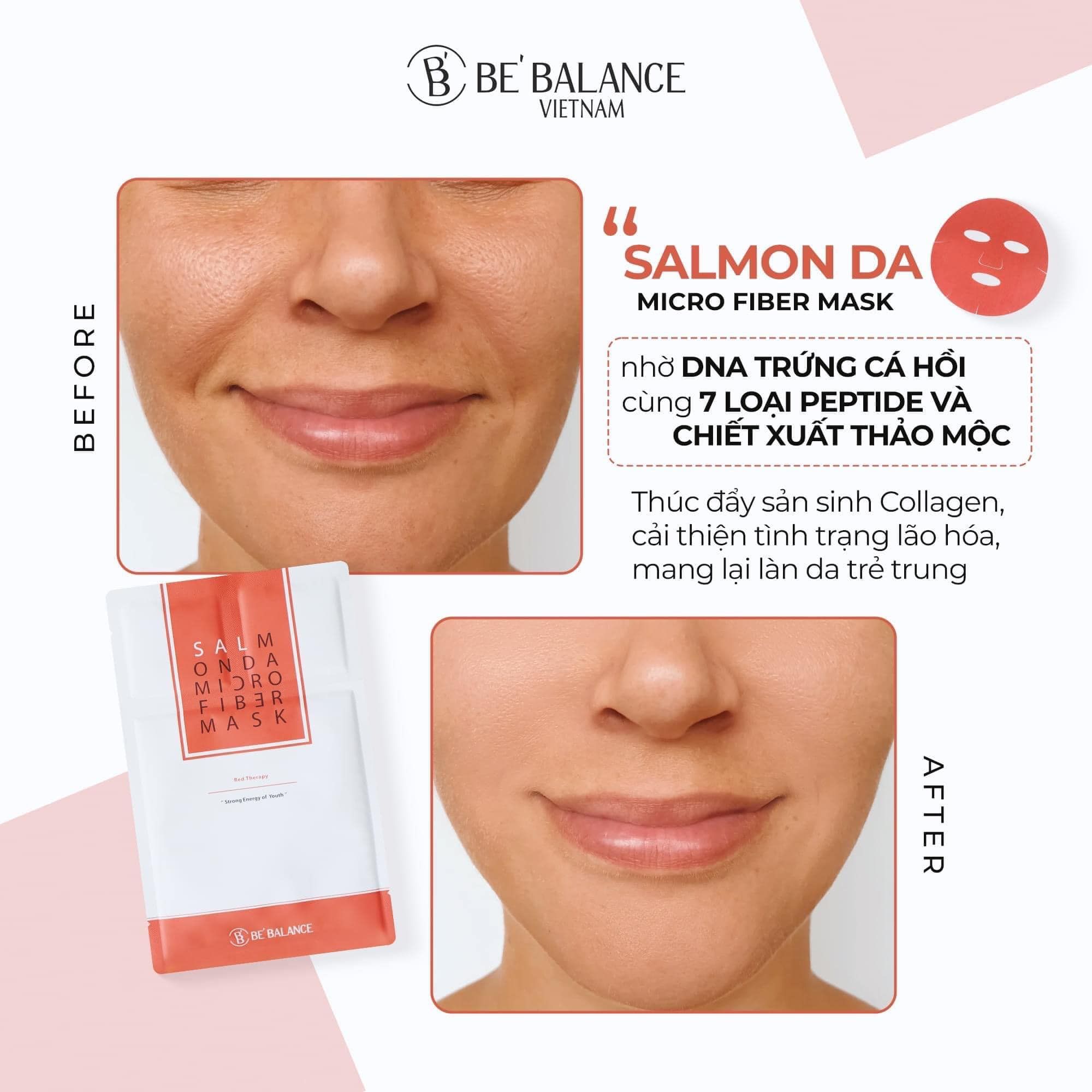 Mặt nạ vải vi sợi Bebalance Salmon Da Micro Fiber Mask 3in1 (1 hộp/ 10 cái) màu đỏ