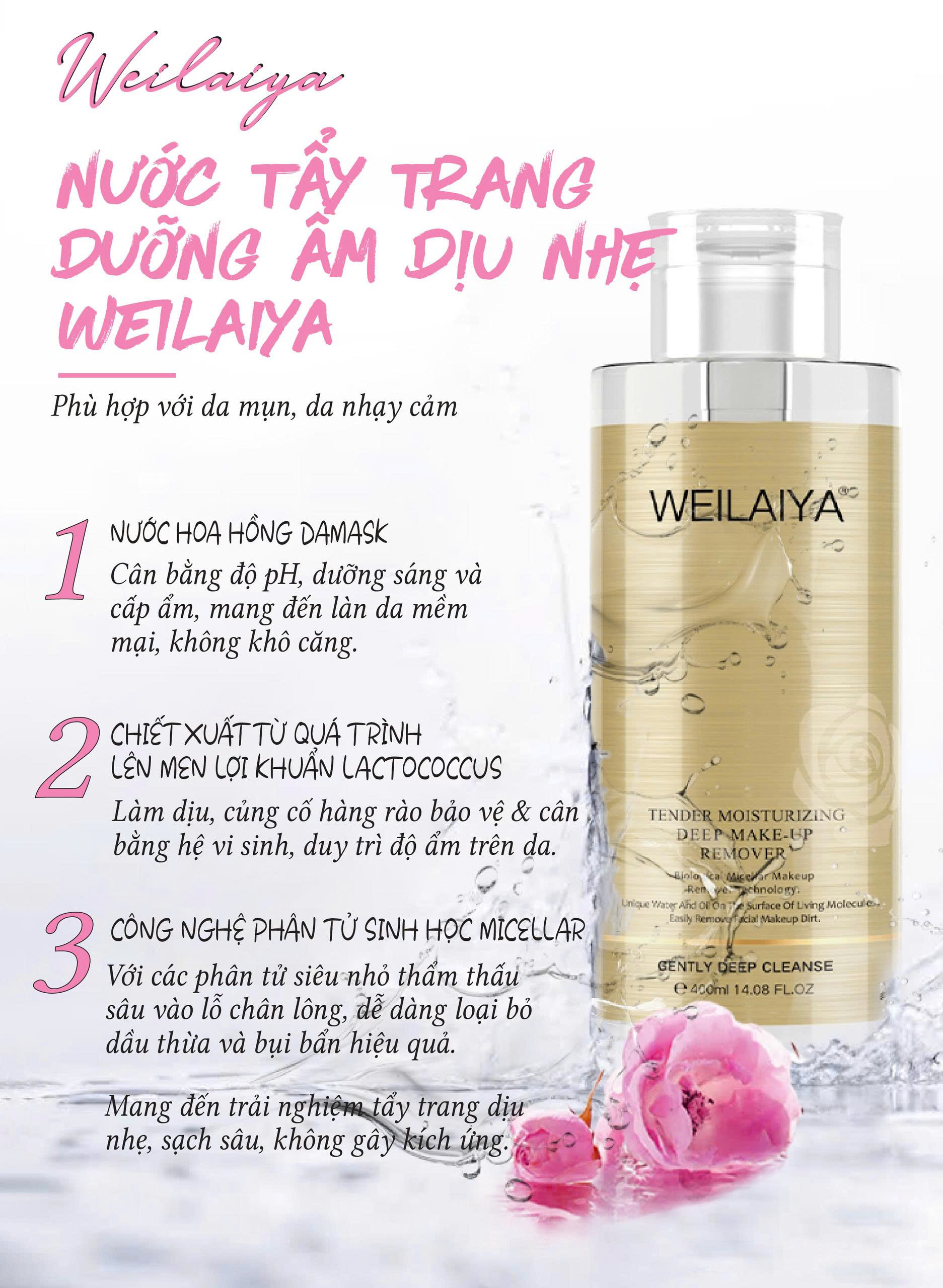 Nước tẩy trang Weilaiya- làm sạch sâu mọi lớp trang điểm