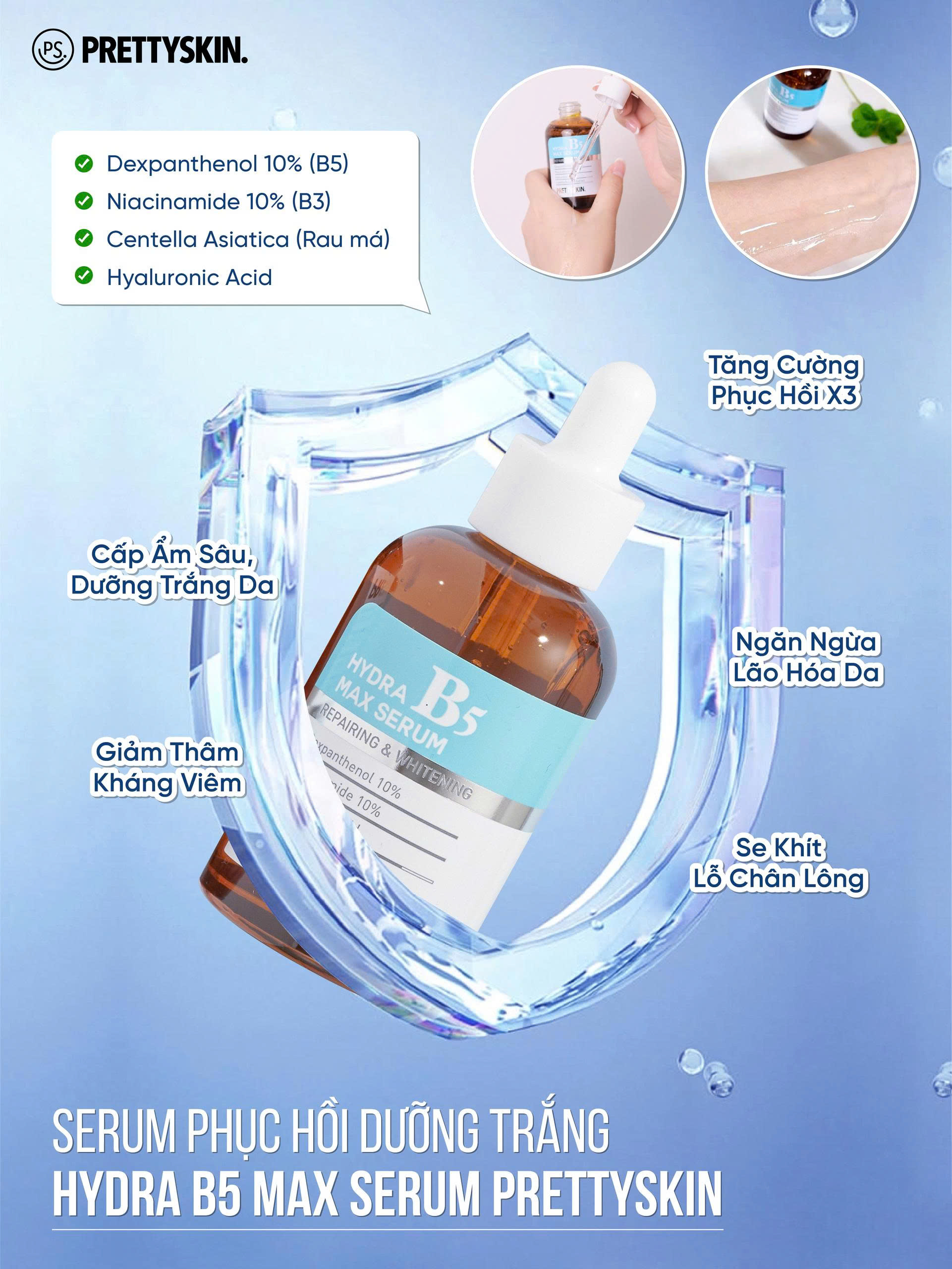 Serum Phục Hồi, Dưỡng Trắng Da Prettyskin Hydrat B5 Max Serum - 50ml