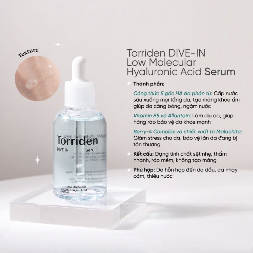 Serum Torriden Dive-In Hyaluronic Acid dưỡng ẩm , làm sáng da 50ml