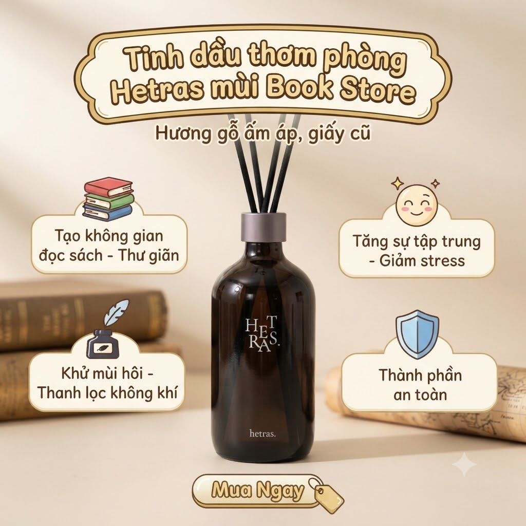 Set 2 Chai Tinh Dầu Nước Hoa Khuếch Tán Hương Thơm Hetras Book Store (500ml x 2)