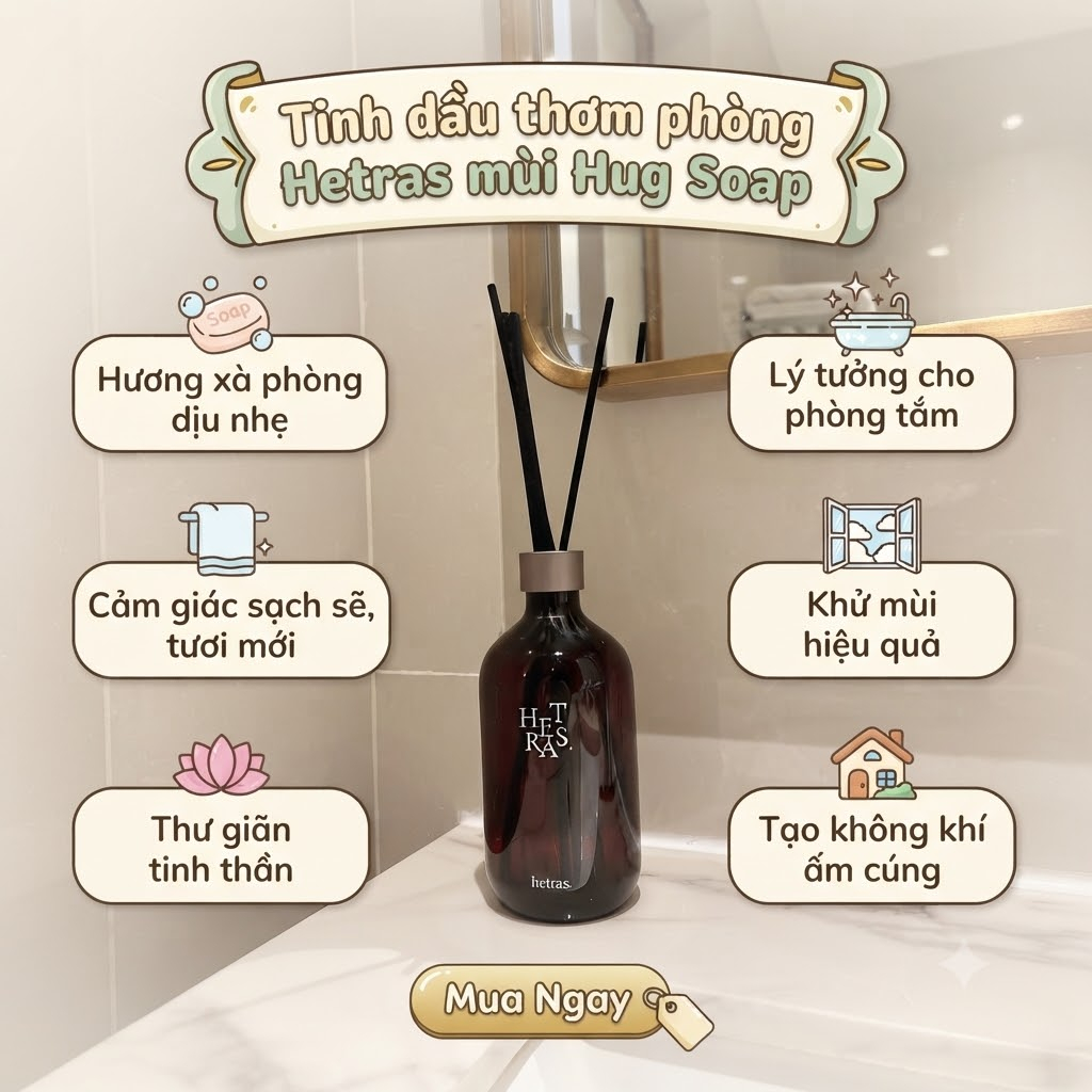 Set 2 Chai Tinh Dầu Nước Hoa Khuếch Tán Hương Thơm Hetras Hug Soap (500ml x 2)