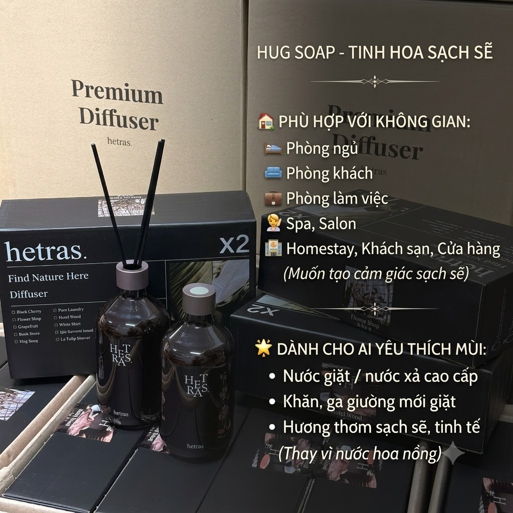 Set 2 Chai Tinh Dầu Nước Hoa Khuếch Tán Hương Thơm Hetras Hug Soap (500ml x 2)