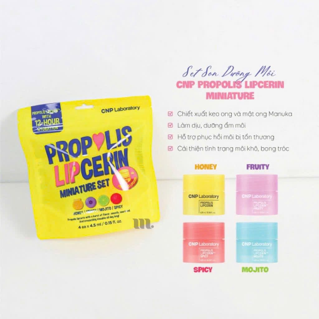 Set Son Dưỡng CNP Propolis Lipcerin Miniature - 4 hũ