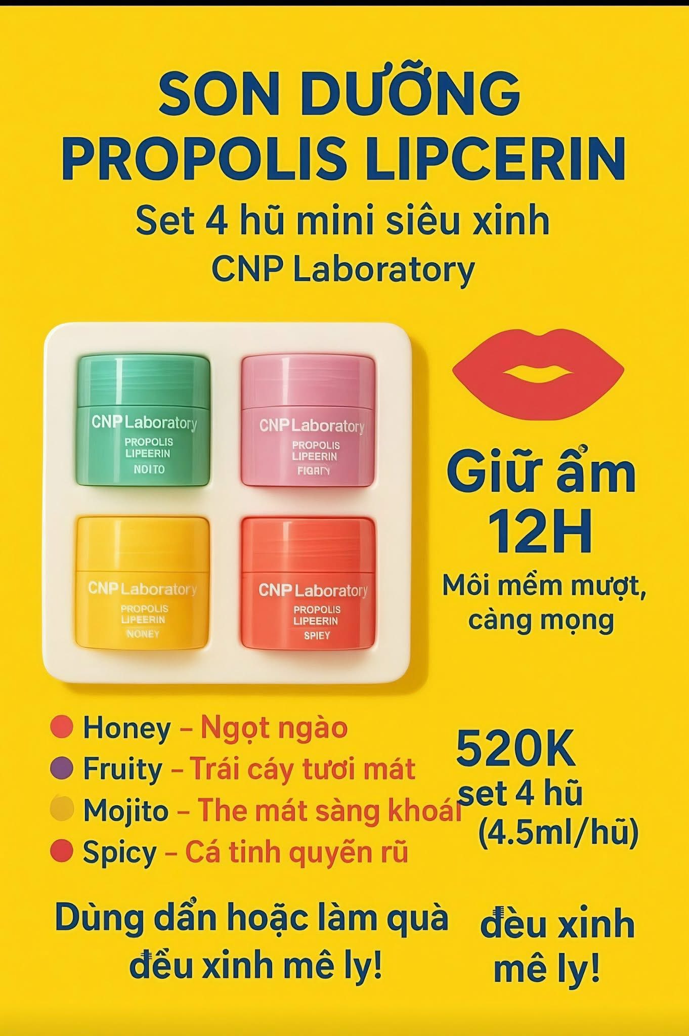 Set Son Dưỡng CNP Propolis Lipcerin Miniature - 4 hũ