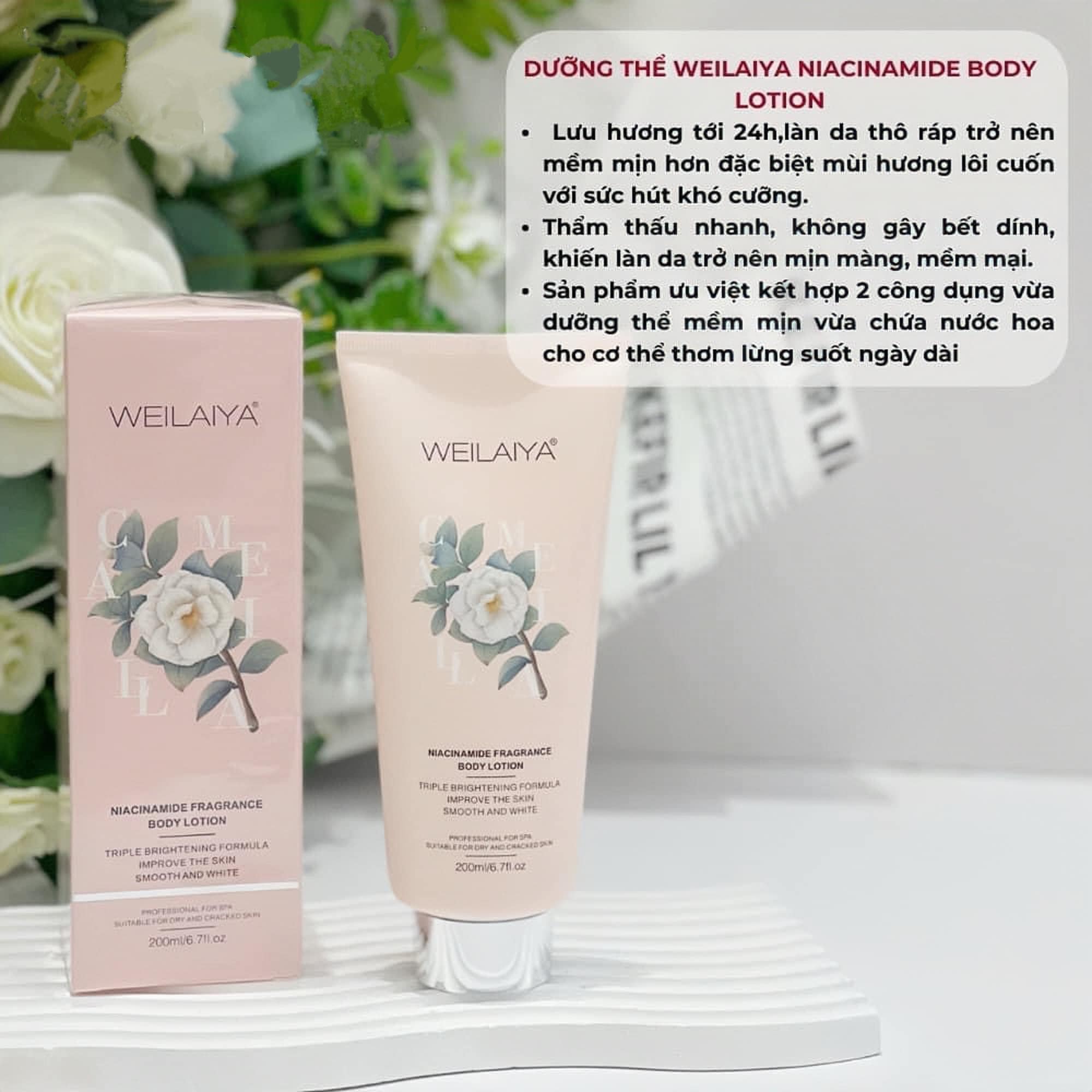 Sét quà tặng cao cấp - Sữa tắm trắng tinh chất hoa trà và Tẩy da chết body Weilaiya