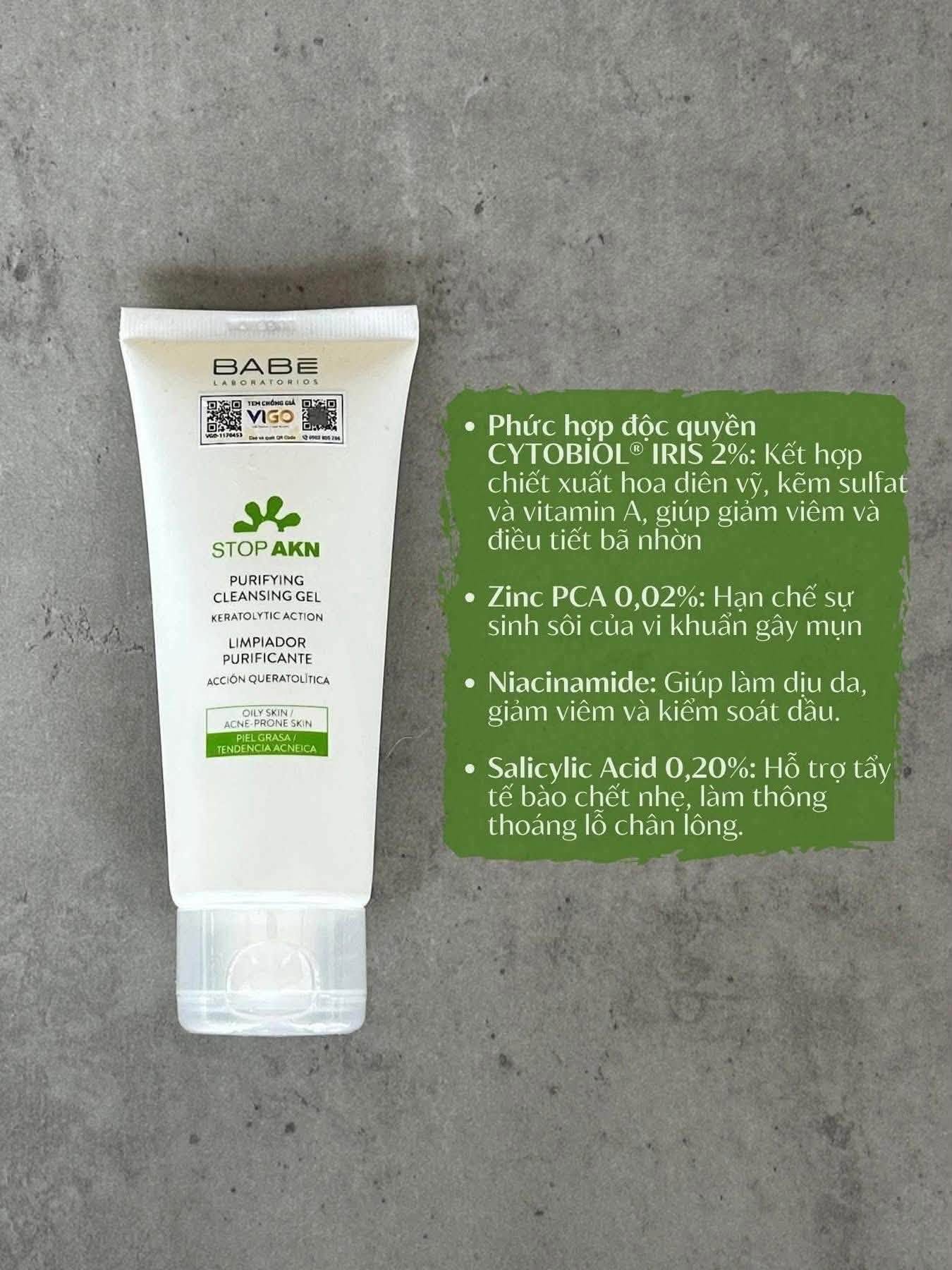 Sữa Rửa Mặt BABÉ Stop AKN Purifying Cleansing Gel 200ml
