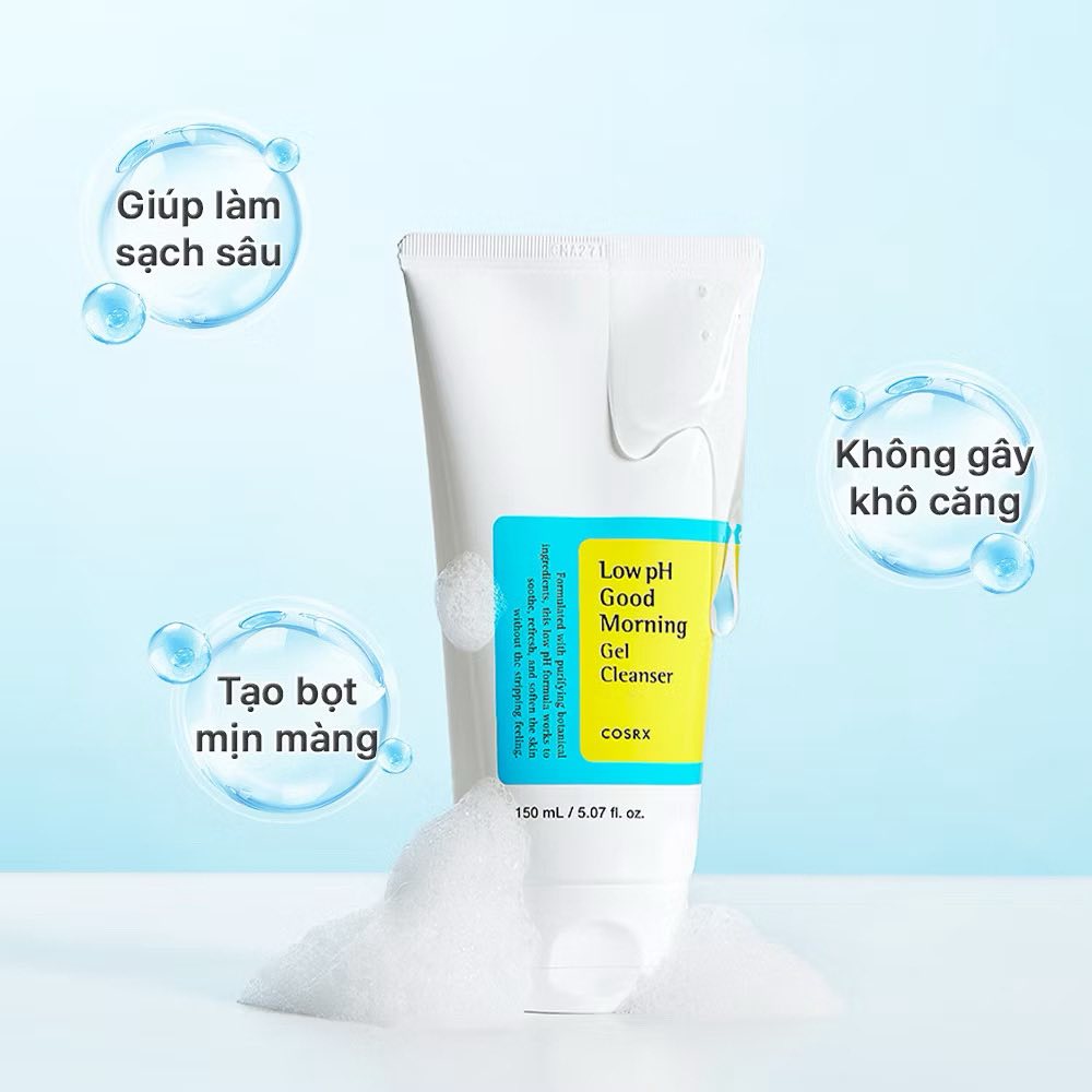 Sữa Rửa Mặt Gel COSRX Low pH Good Morning 150ml - Làm Sạch Dịu Nhẹ, Kháng Khuẩn Tràm Trà, Phù Hợp Da Nhạy Cảm, Dầu, Mụn