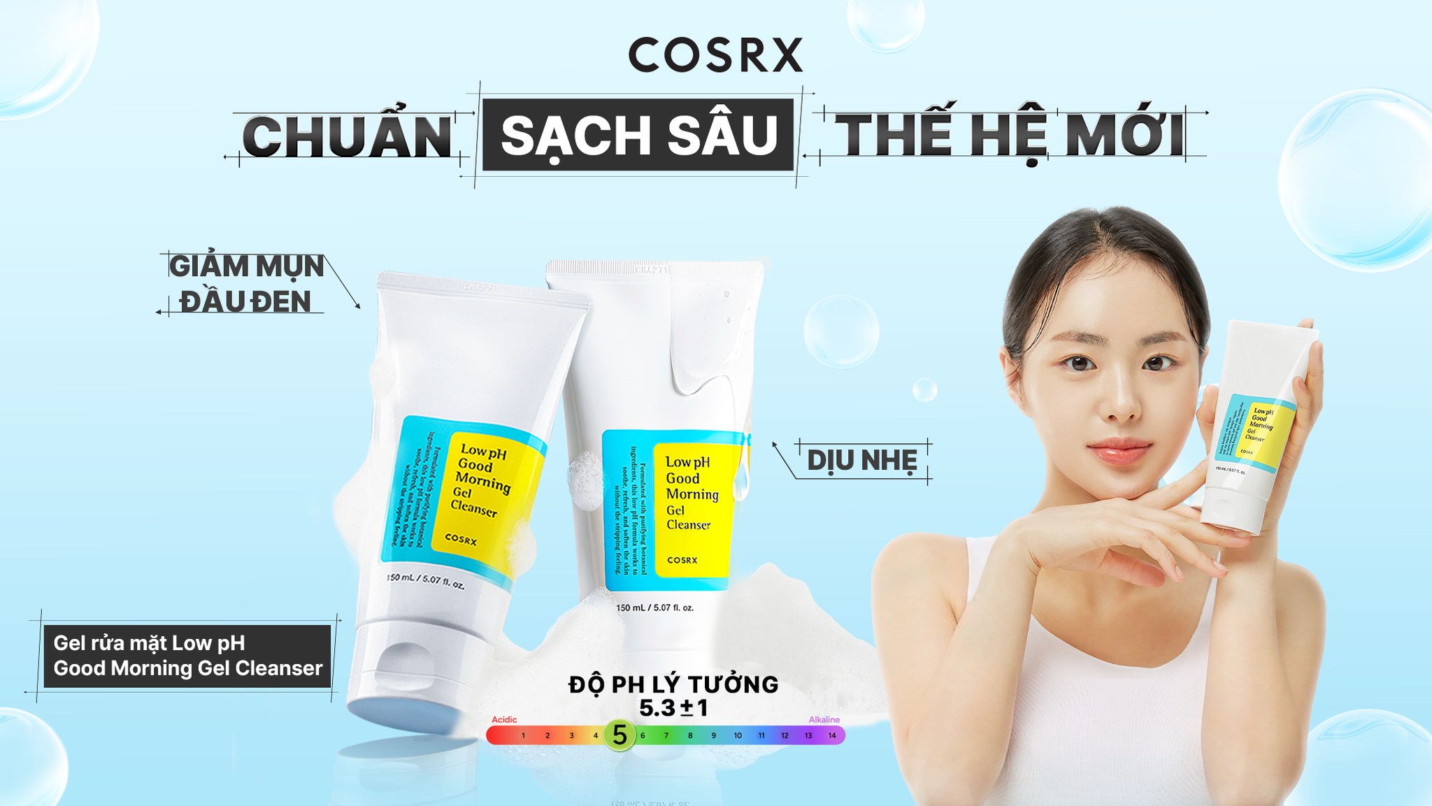 Sữa Rửa Mặt Gel COSRX Low pH Good Morning 150ml - Làm Sạch Dịu Nhẹ, Kháng Khuẩn Tràm Trà, Phù Hợp Da Nhạy Cảm, Dầu, Mụn