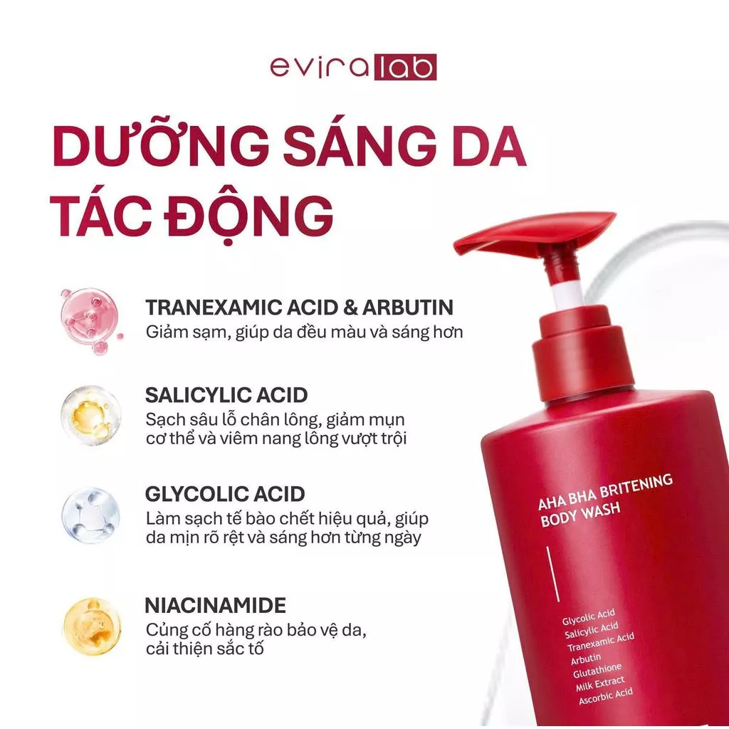 Sữa Tắm Trắng Da Eviralab Whitening Body cải thiện sắc da giúp làn da sạch mịn 300ml