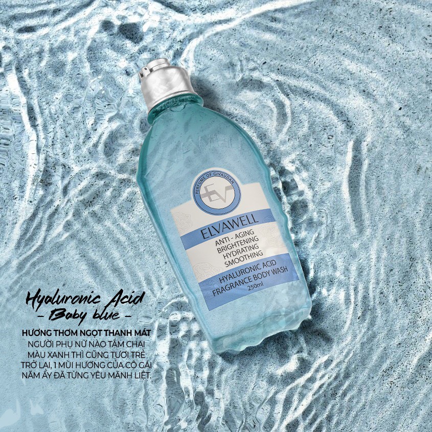 Sữa tắm nước hoa Hyaluronic Acid Baby Blue Elvawell 250ml