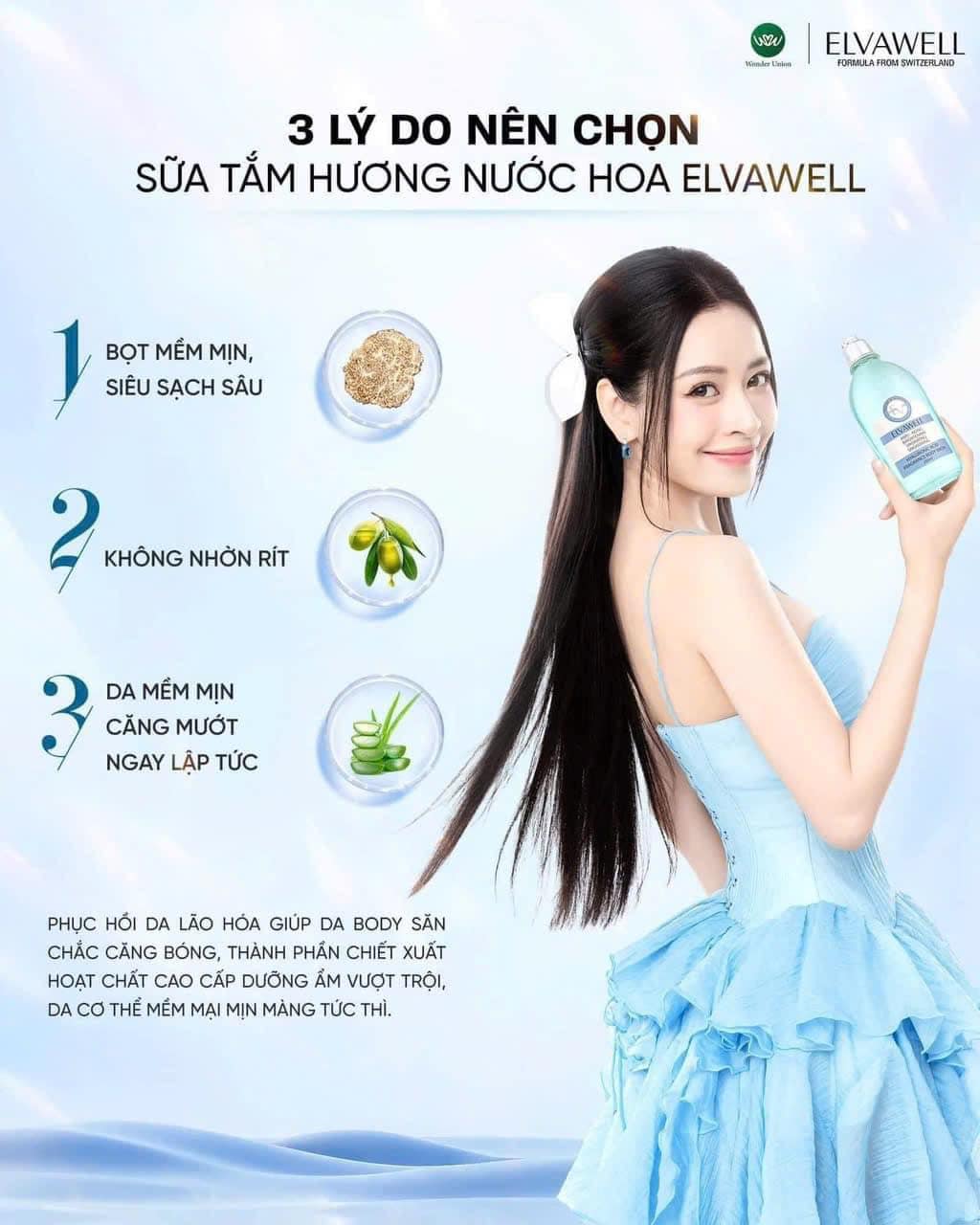 Sữa tắm nước hoa Hyaluronic Acid Baby Blue Elvawell 250ml