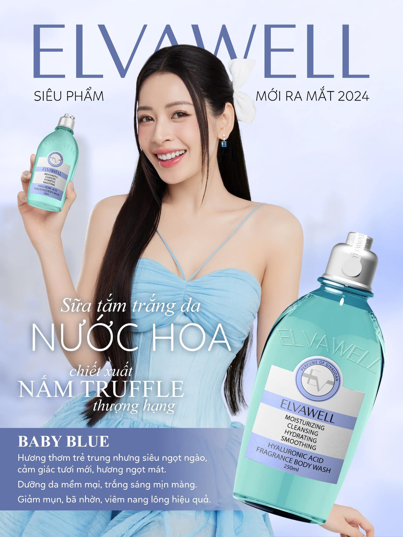 Sữa tắm nước hoa Hyaluronic Acid Baby Blue Elvawell 250ml