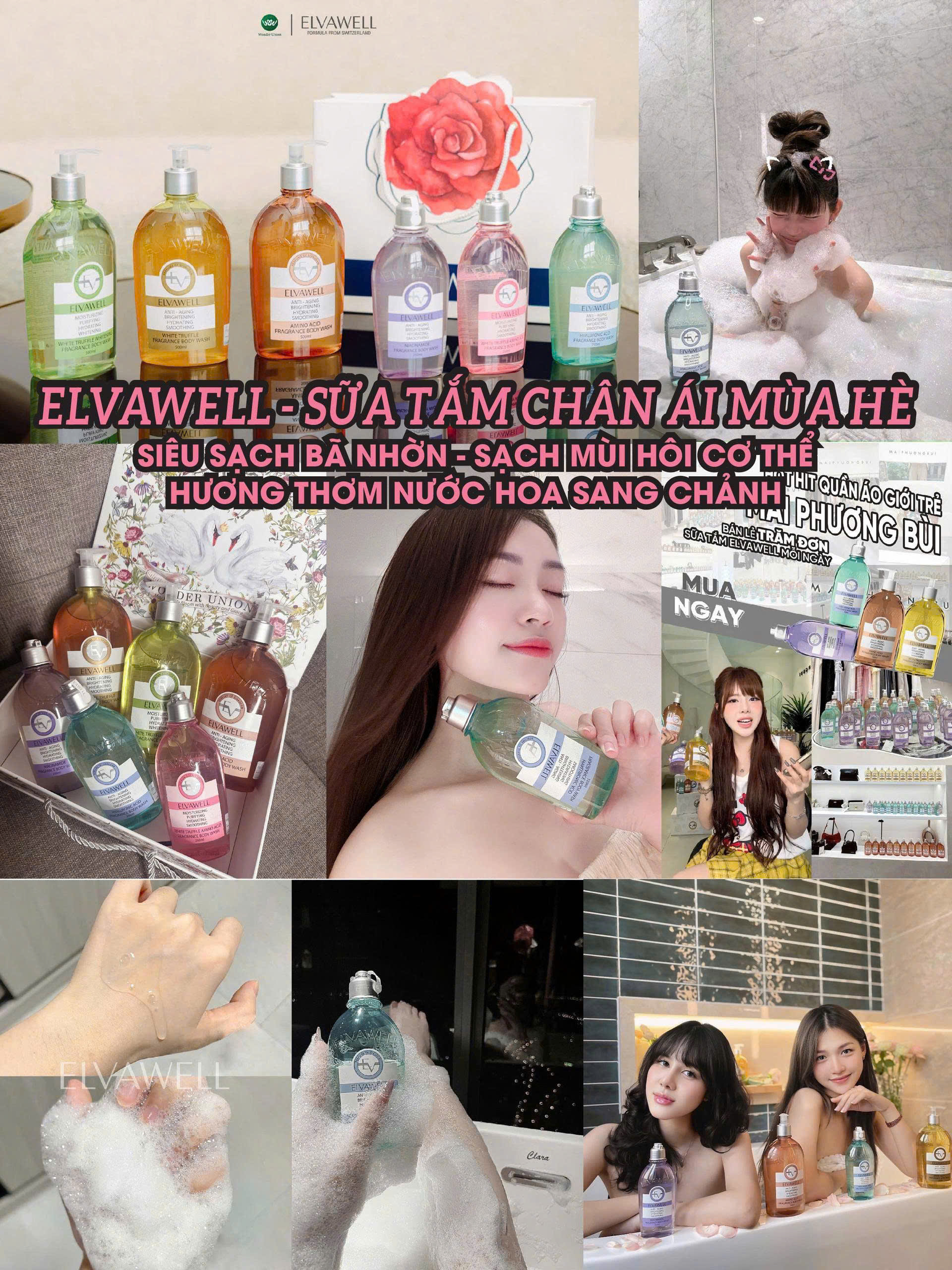 Sữa tắm nước hoa Niacinamide Soul Healing Elvawell 250ml