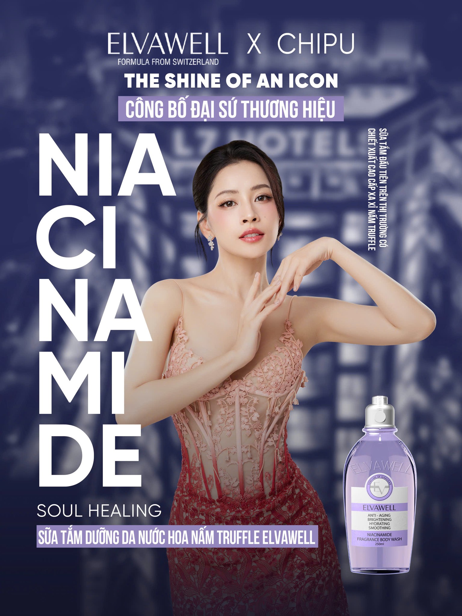 Sữa tắm nước hoa Niacinamide Soul Healing Elvawell 250ml