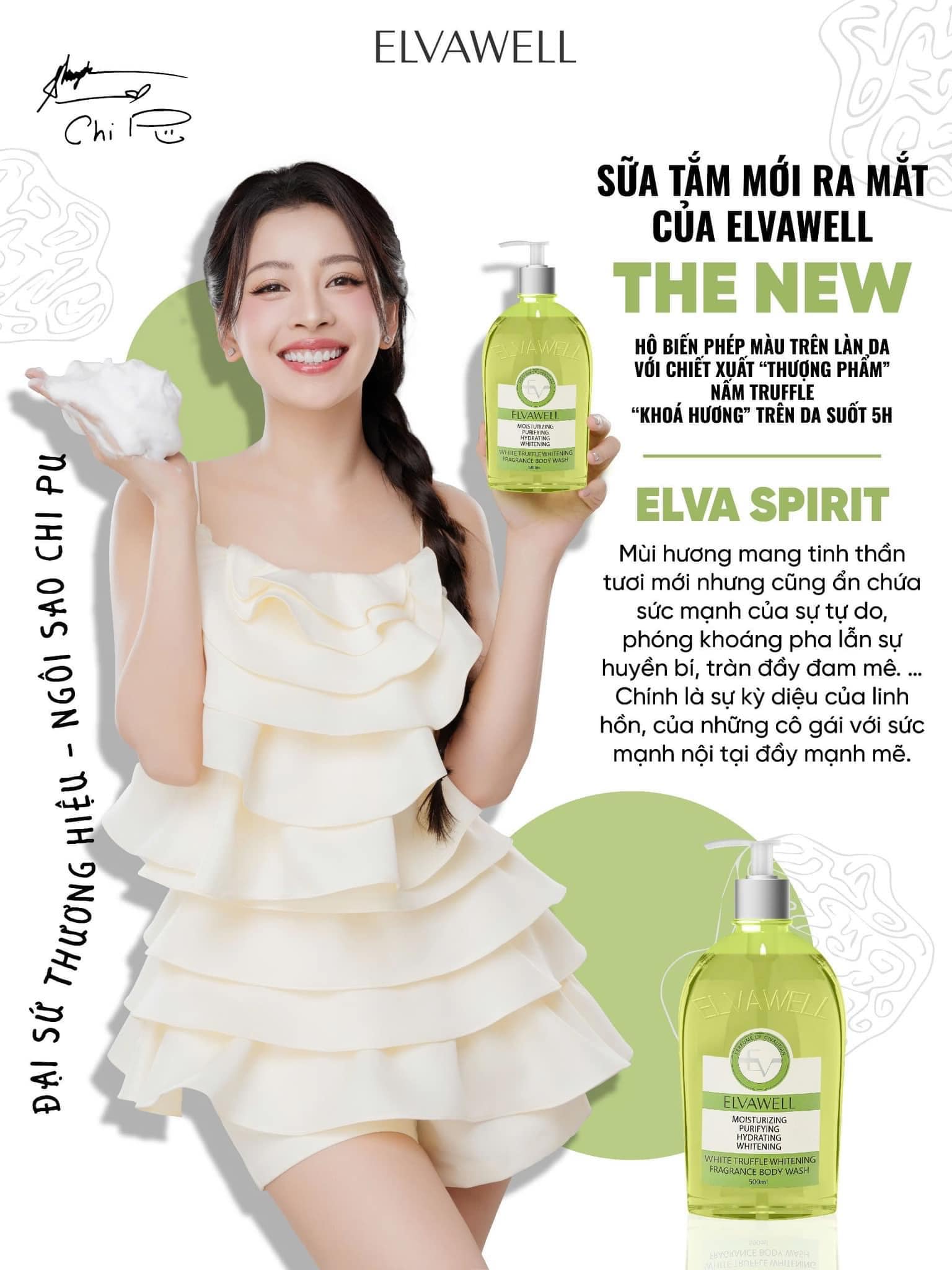 Sữa tắm nước hoa White Truffe Whitening Elvawell 500ml (màu xanh)