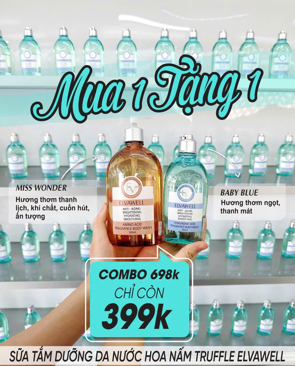 Sữa tắm nước hoa nuôi dưỡng cấp ẩm Elvawell (500ml) - Sữa tắm Amino Acid Elvawell - Miss Wonder
