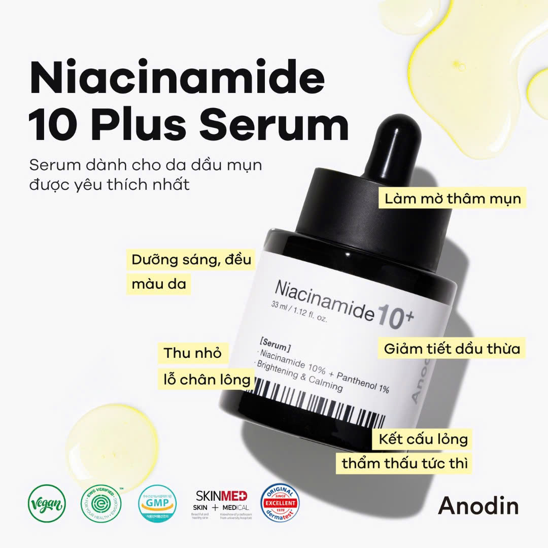Tinh Chất Làm Trắng Và Thu Nhỏ Lỗ Chân Lông Anodin Niacinamide 10 Plus Serum