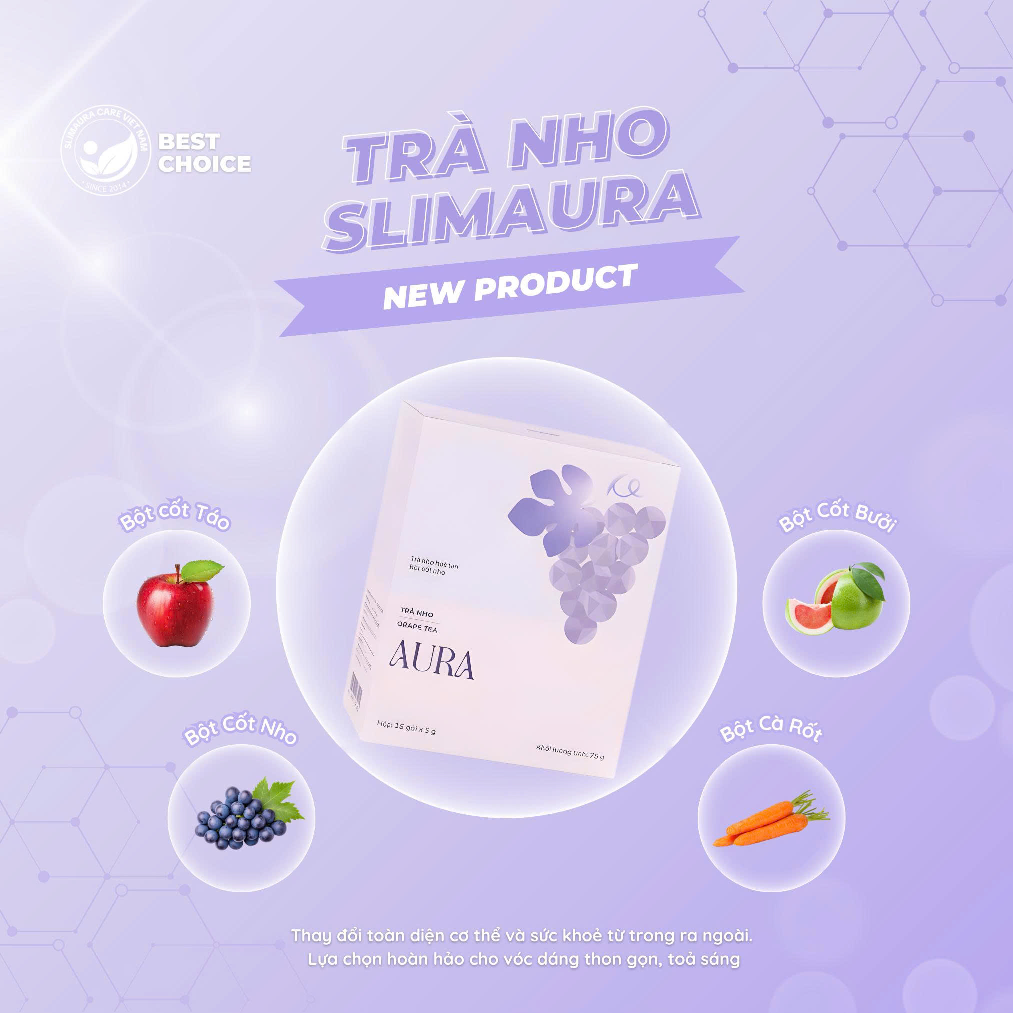 Trà Nho SlimAura – Hỗ Trợ Thon Gọn Vóc Dáng Từ Thiên Nhiên - hộp 15 gói