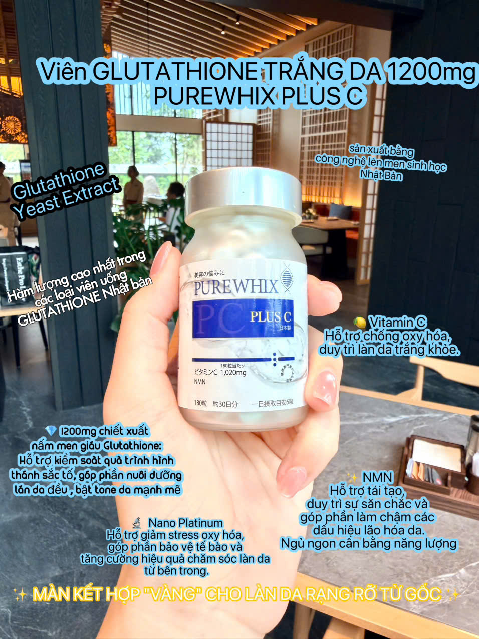 Viên uống Purewhix Plus C 1200mg Chính Hãng Nhật Bản - Dưỡng Trắng & Trẻ Hóa Da