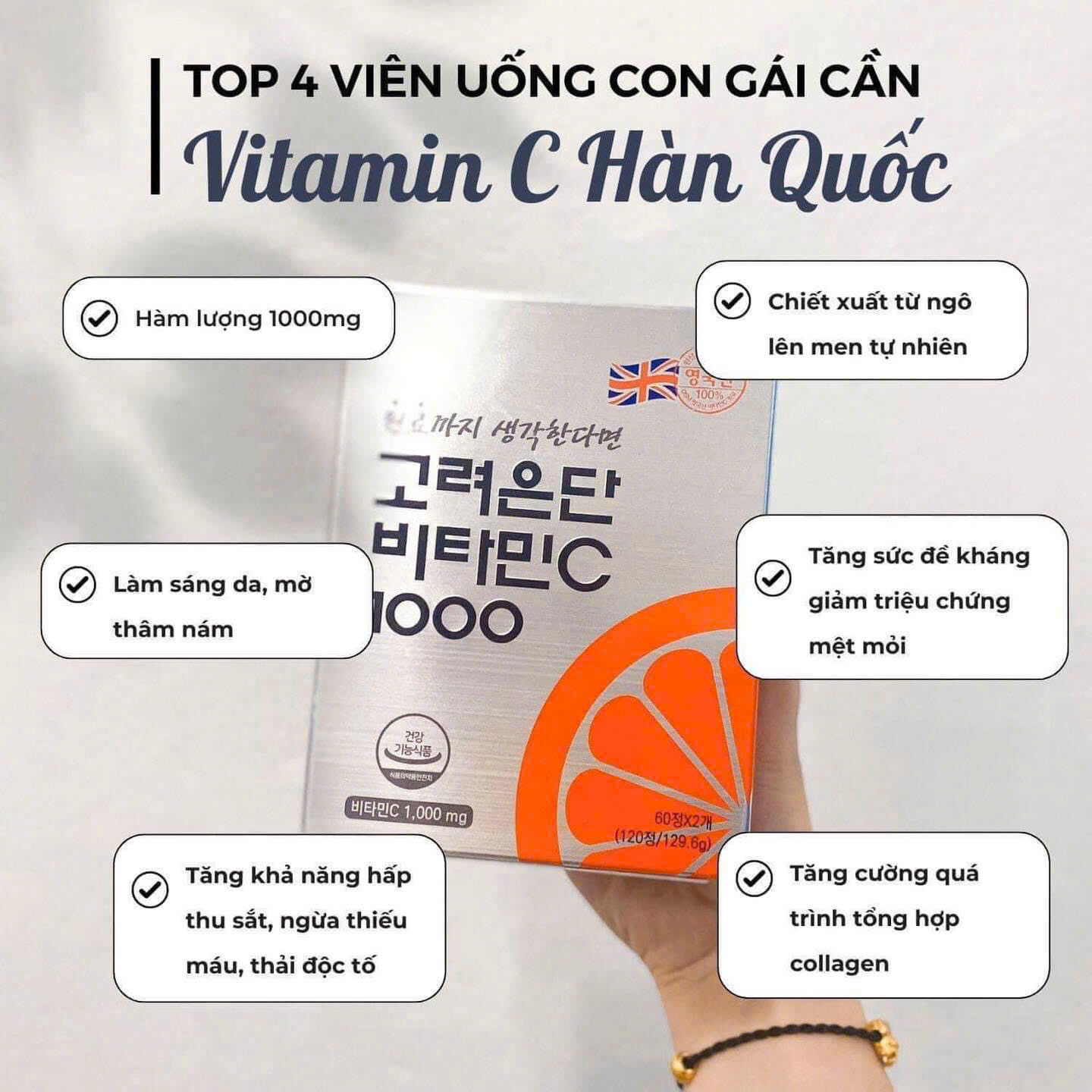 Viên uống Vitamin C Hỗ Trợ Sáng Da Eundan Vitamin C 1000mg Hàn Quốc